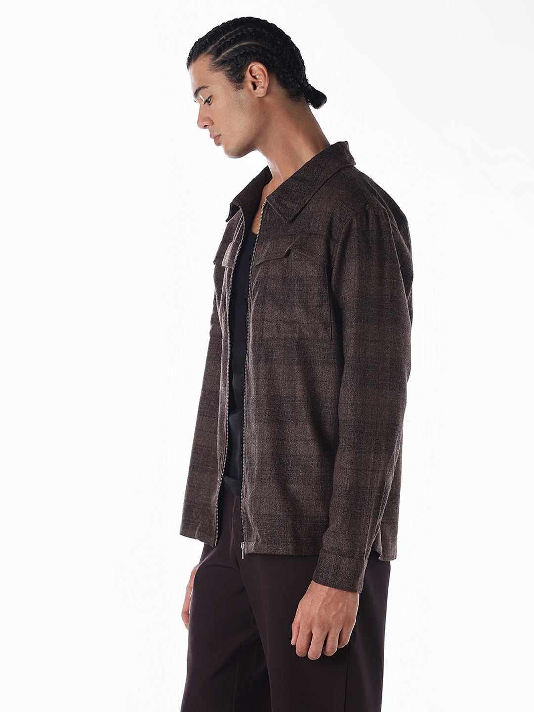 Check Zip-Through Oversized Shirt