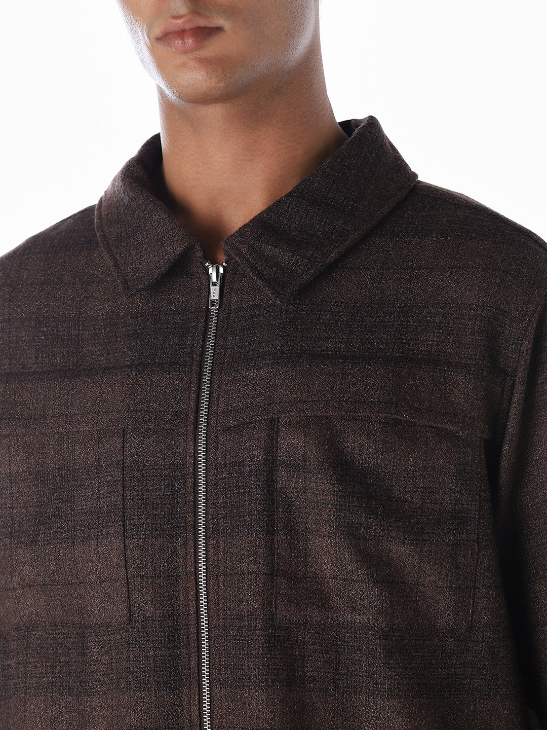 Check Zip-Through Oversized Shirt