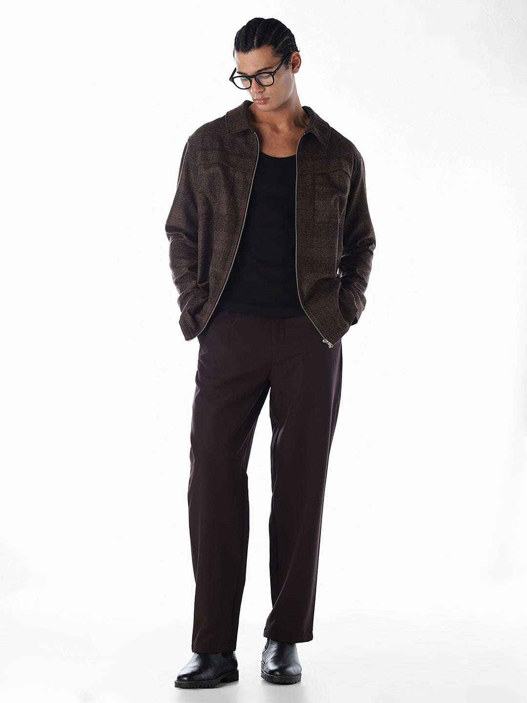 Check Zip-Through Oversized Shirt