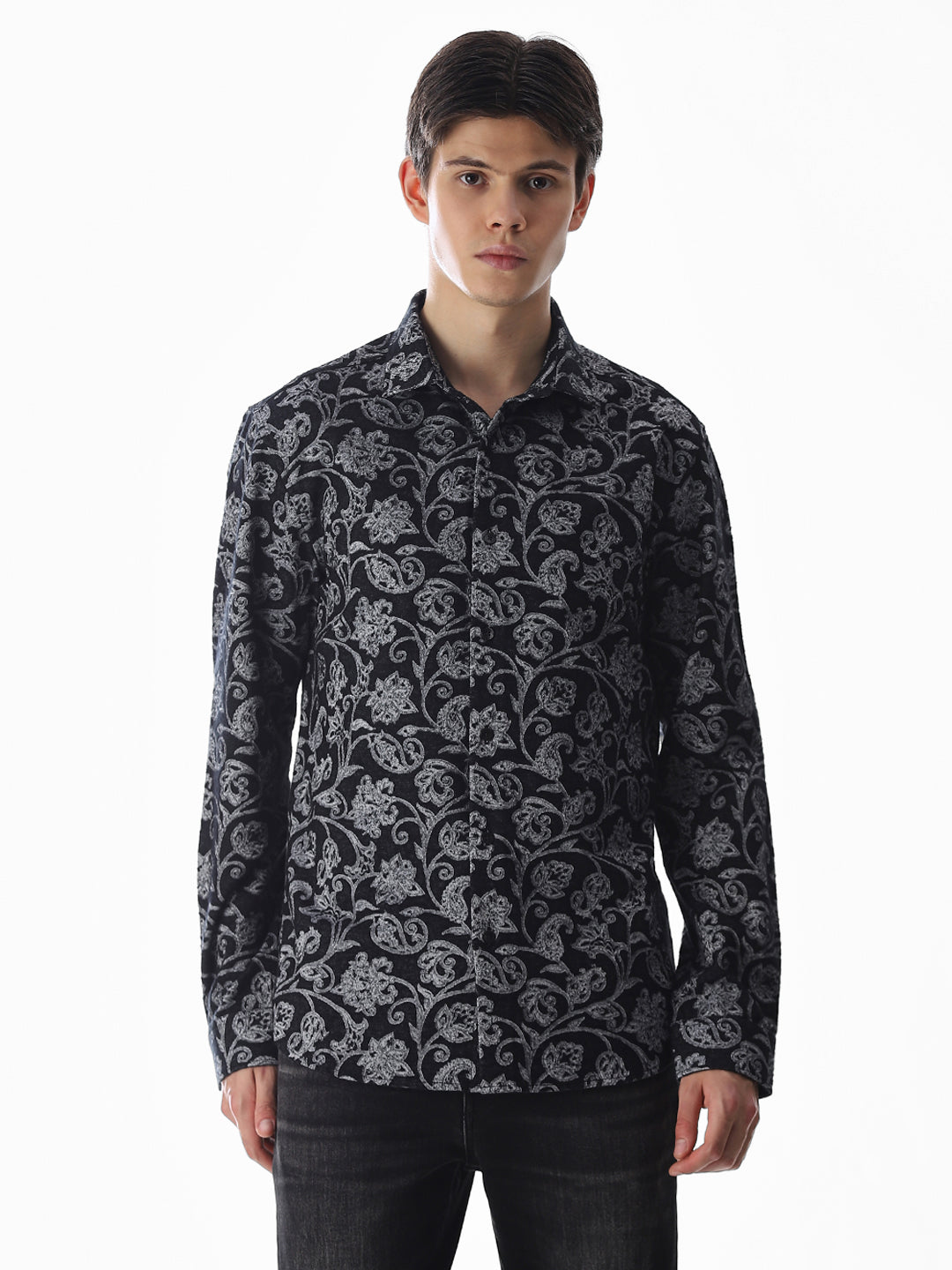 Black Jacquard Printed Shirt