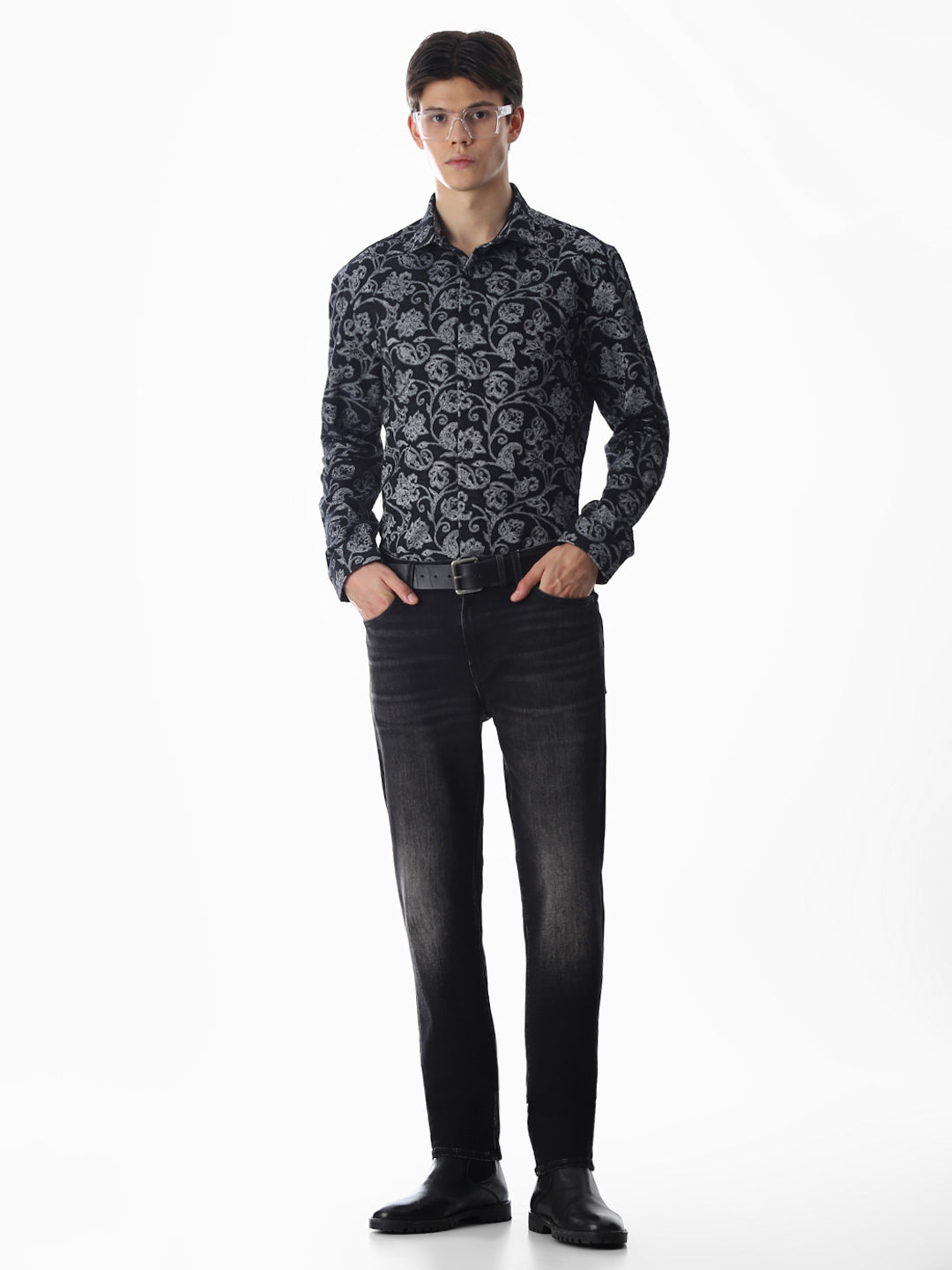 Black Jacquard Printed Shirt