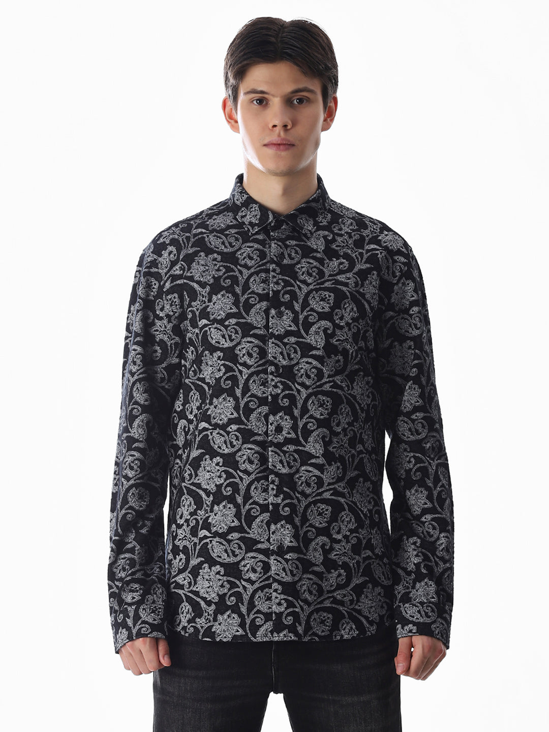 Black Jacquard Printed Shirt