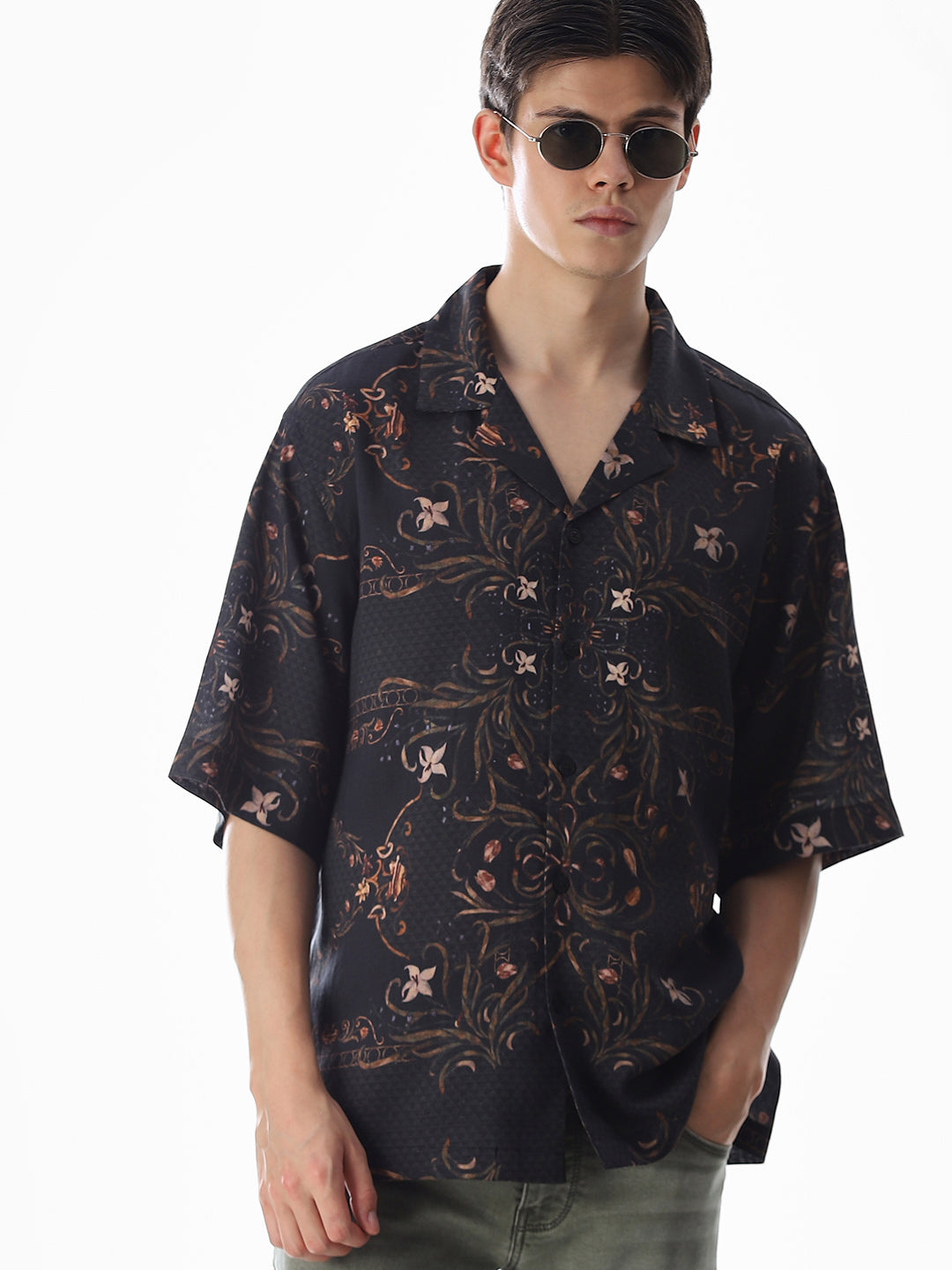 Black Printed Oversized Shirt