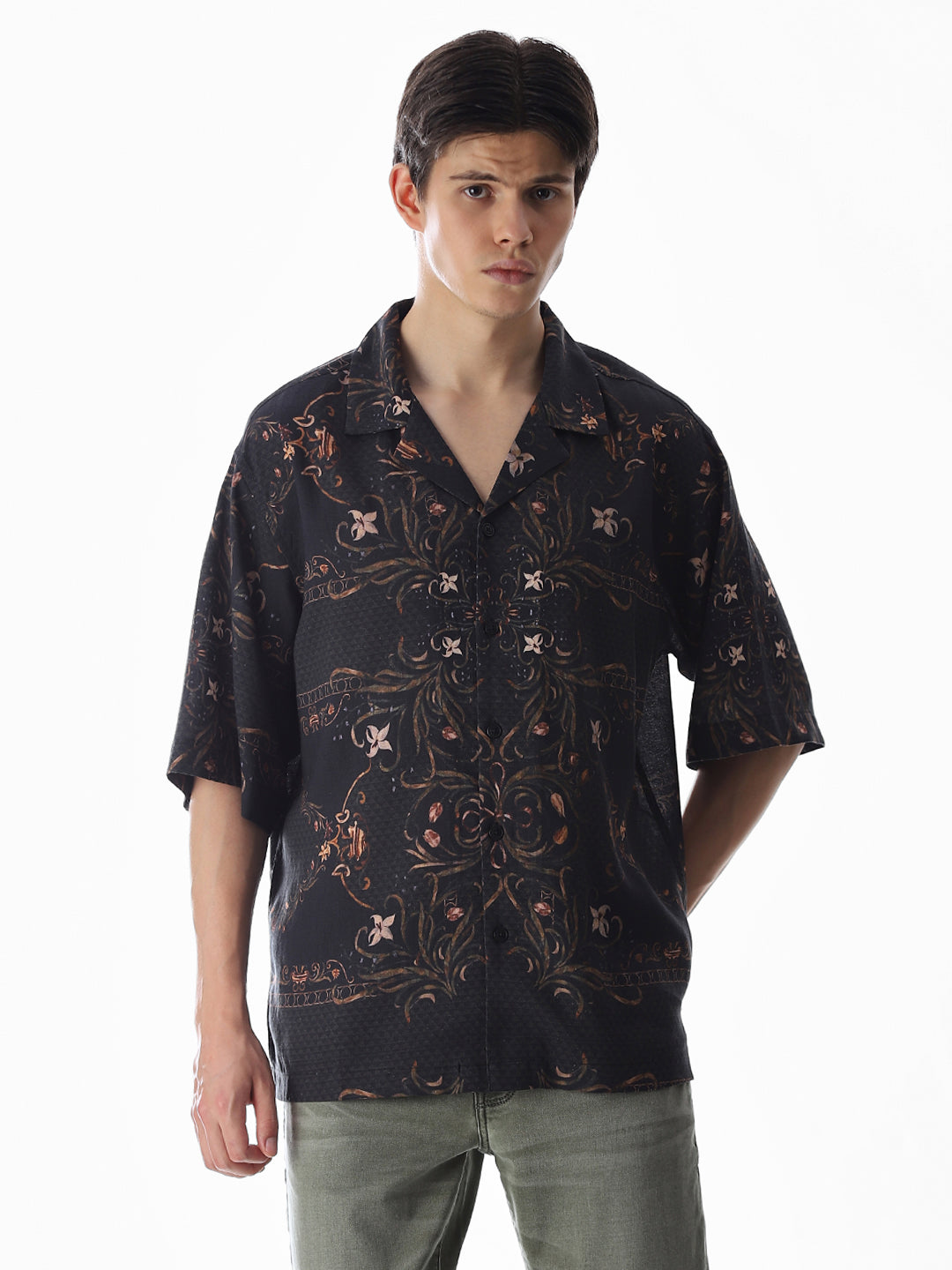 Black Printed Oversized Shirt