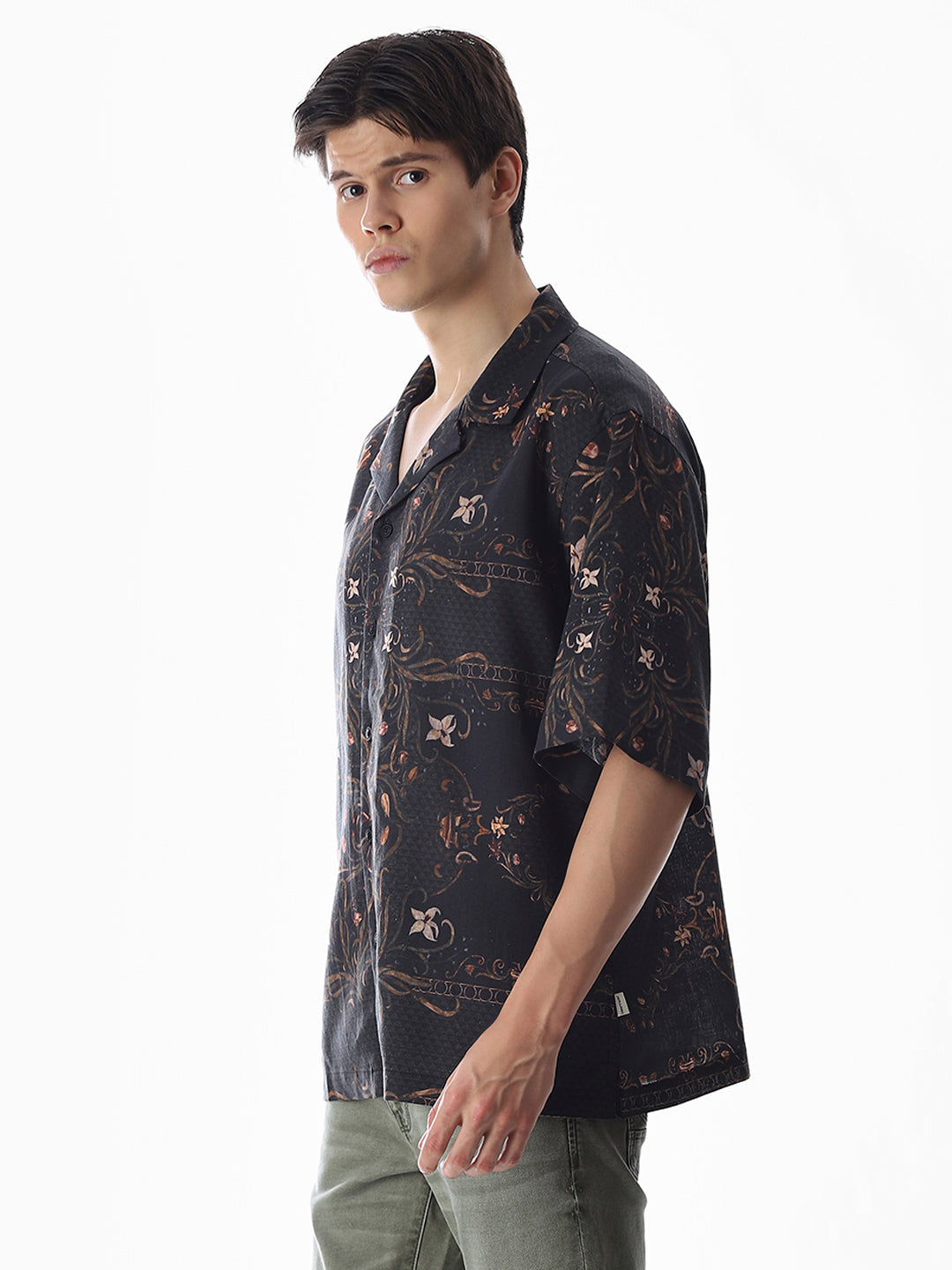 Black Printed Oversized Shirt