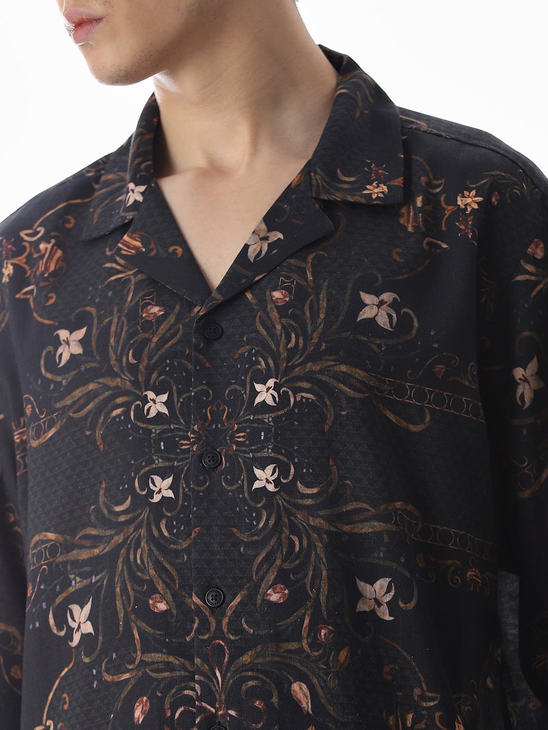Black Printed Oversized Shirt