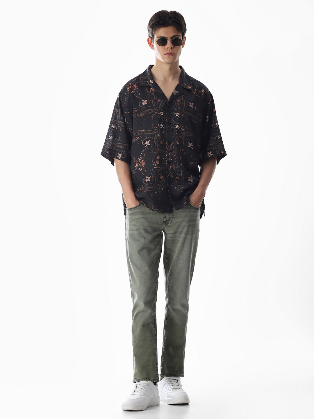 Black Printed Oversized Shirt