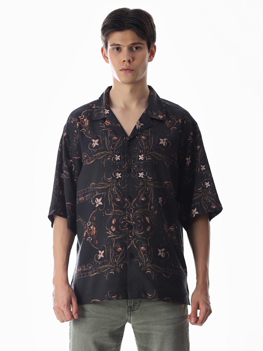 Black Printed Oversized Shirt