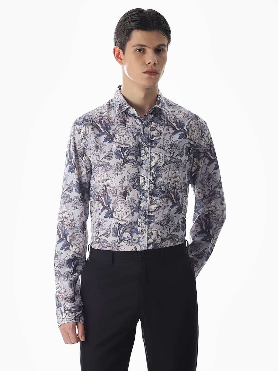 Blue Printed Slim Fit Shirt