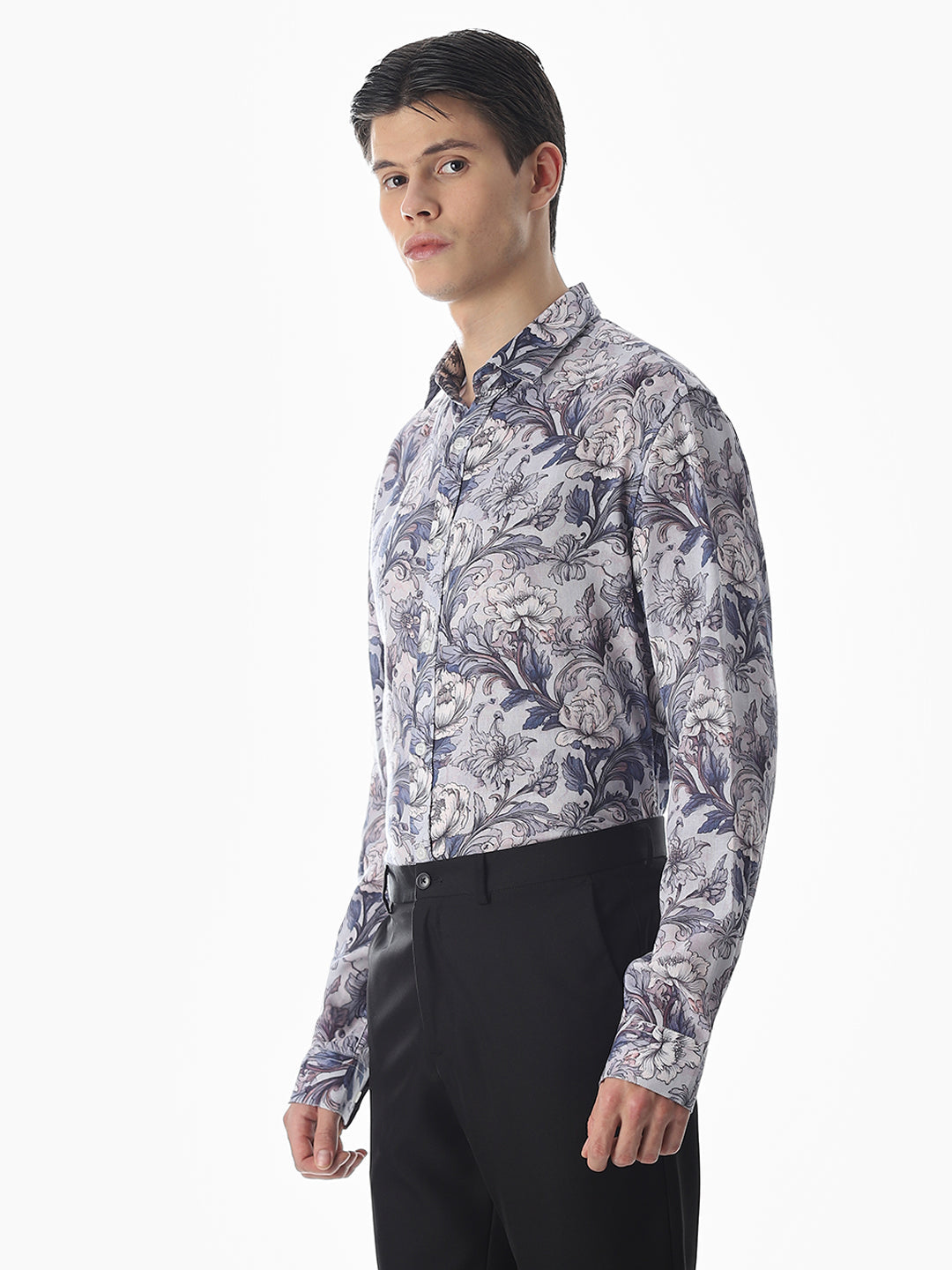 Blue Printed Slim Fit Shirt