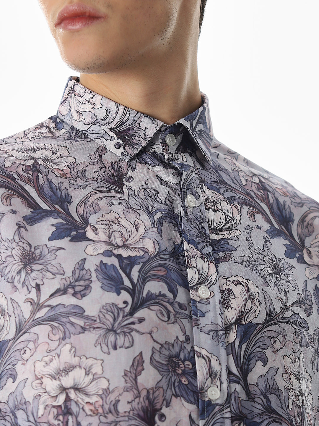 Blue Printed Slim Fit Shirt