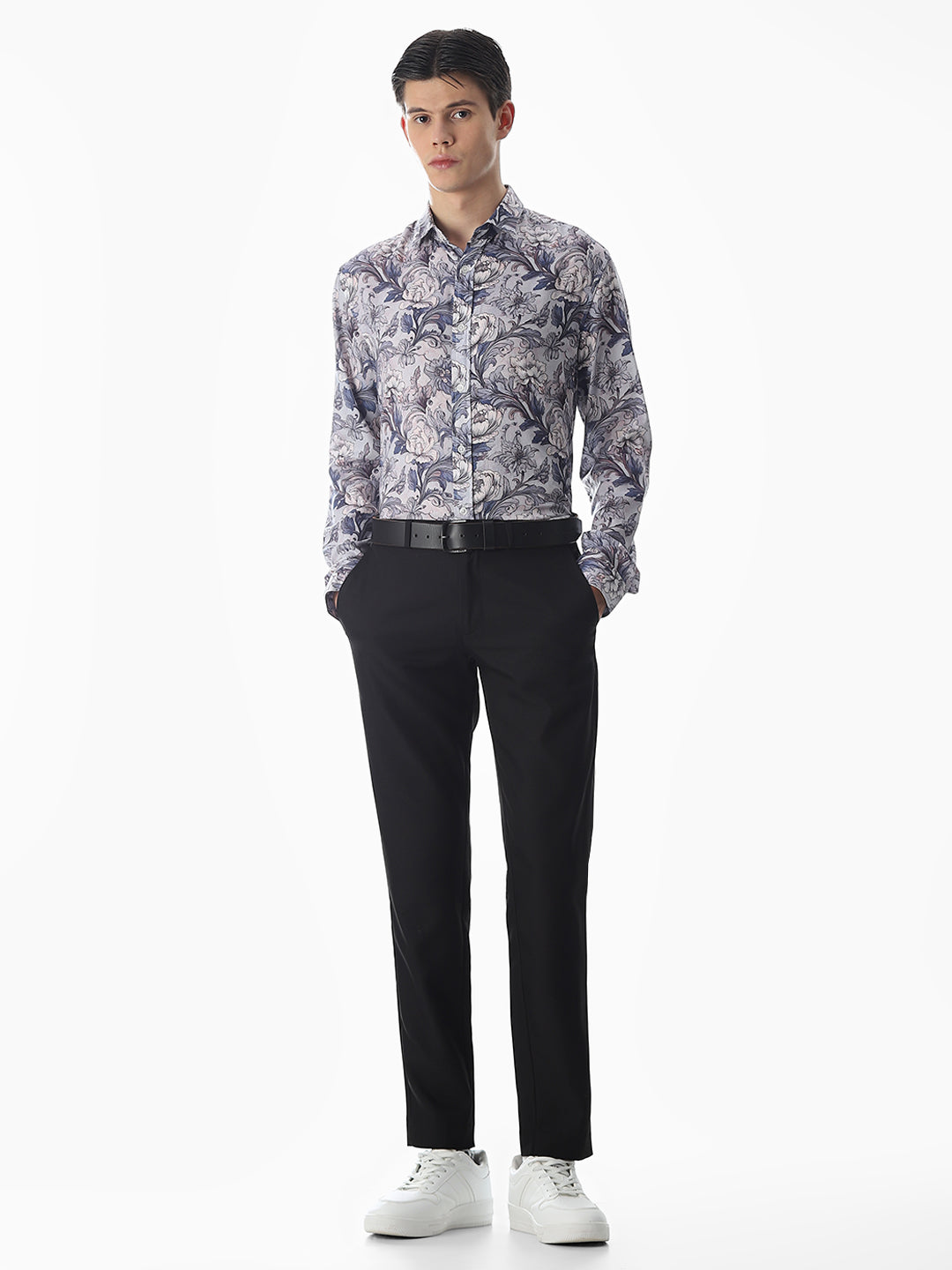 Blue Printed Slim Fit Shirt