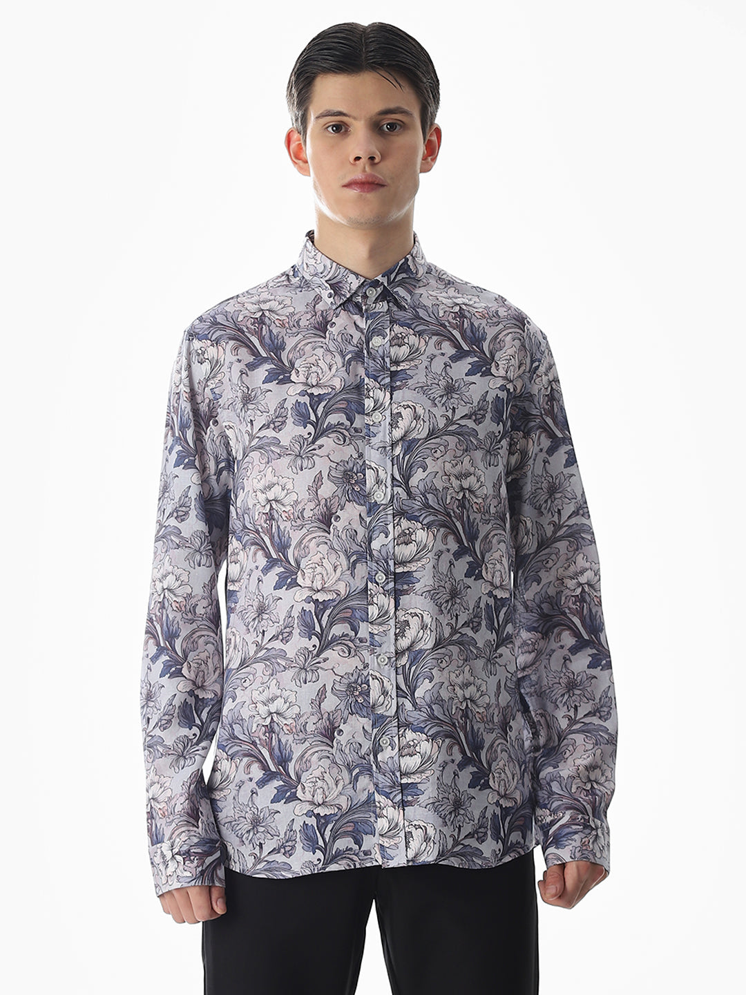 Blue Printed Slim Fit Shirt
