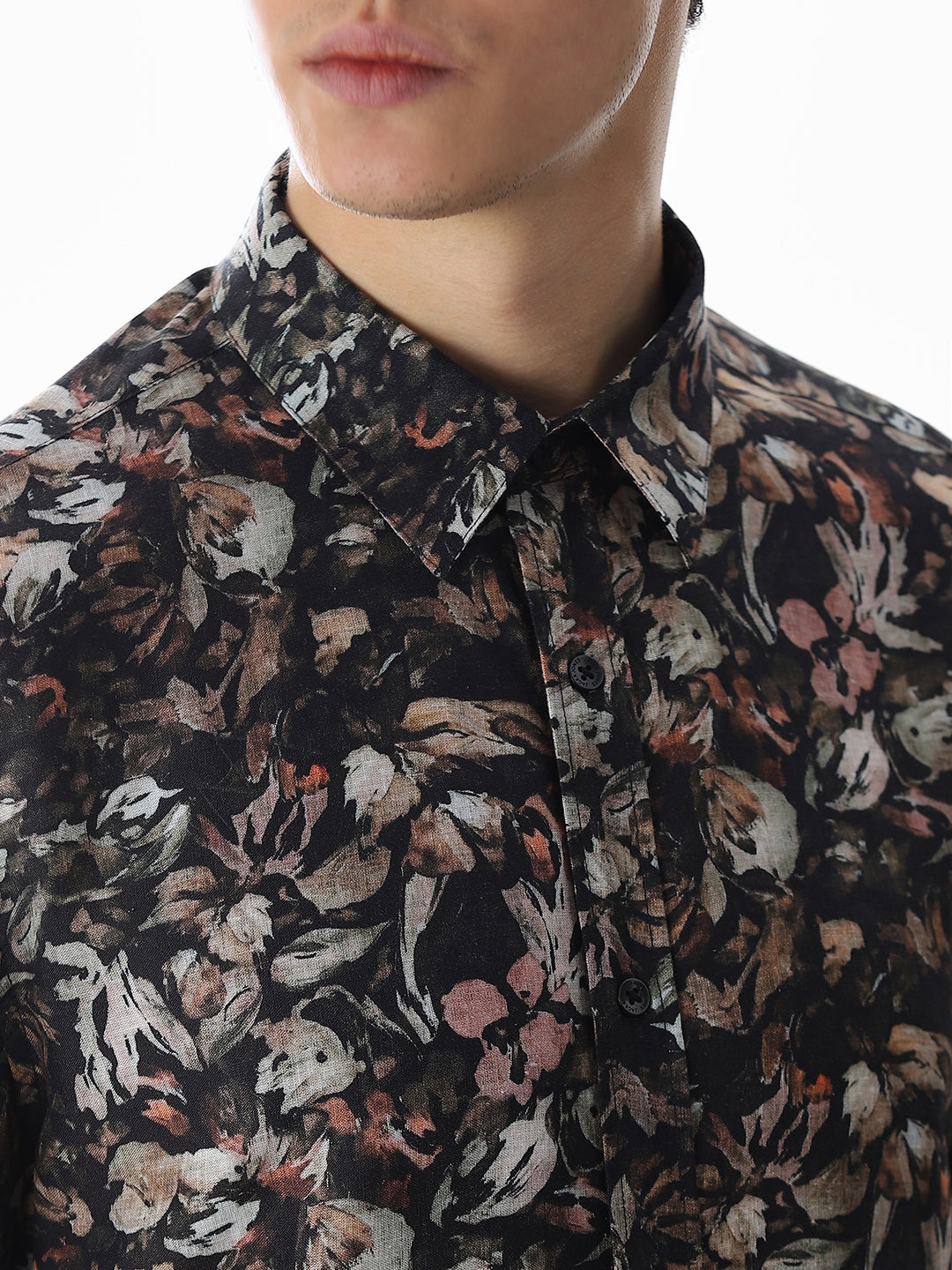 Olive Green Floral Slim Fit Shirt