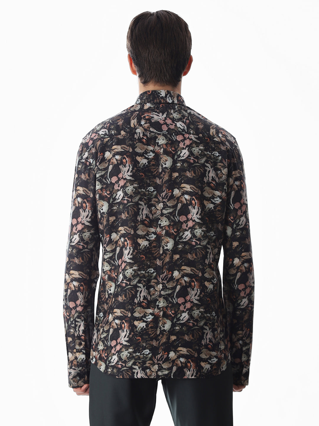 Olive Green Floral Slim Fit Shirt