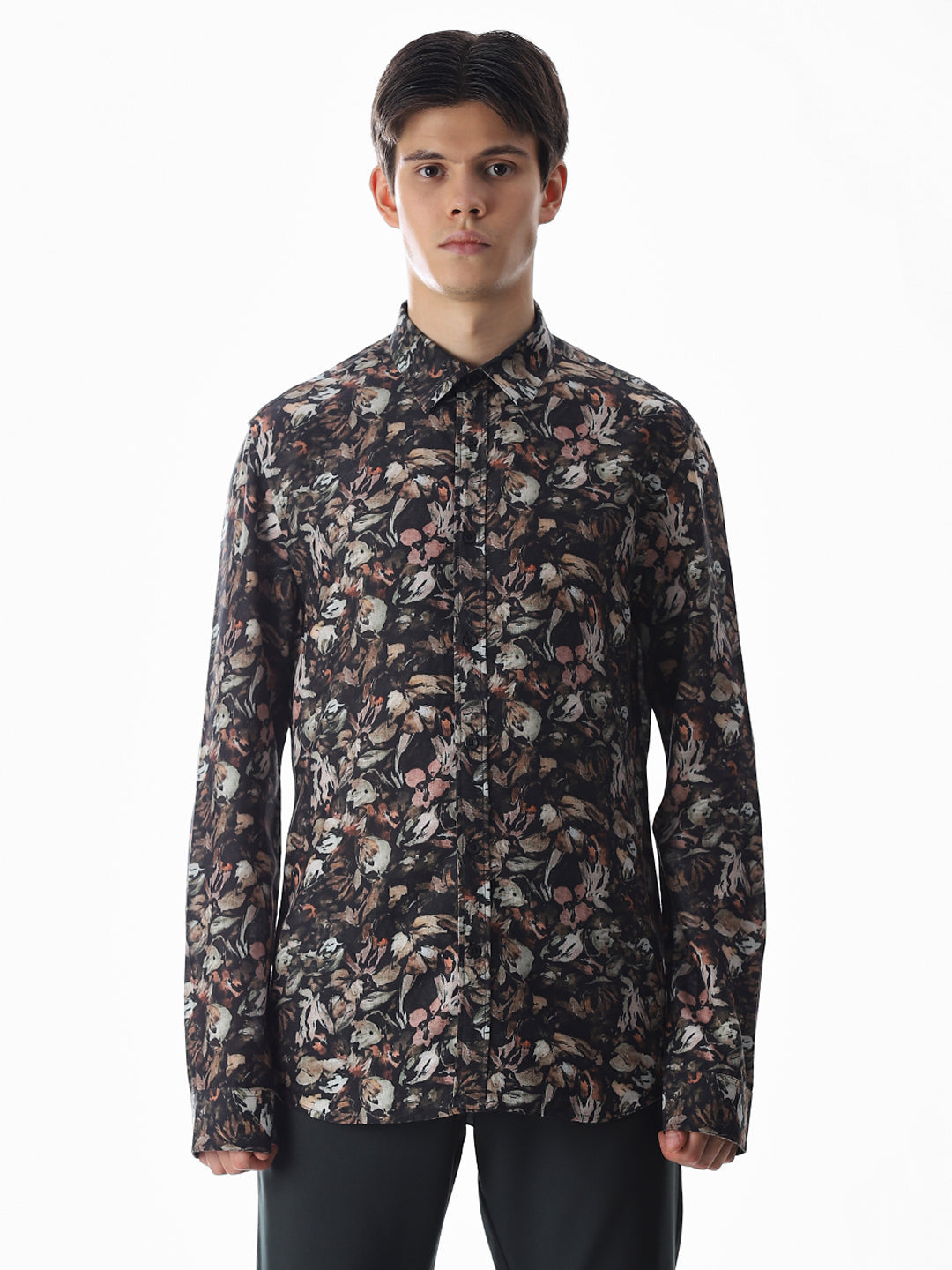 Olive Green Floral Slim Fit Shirt