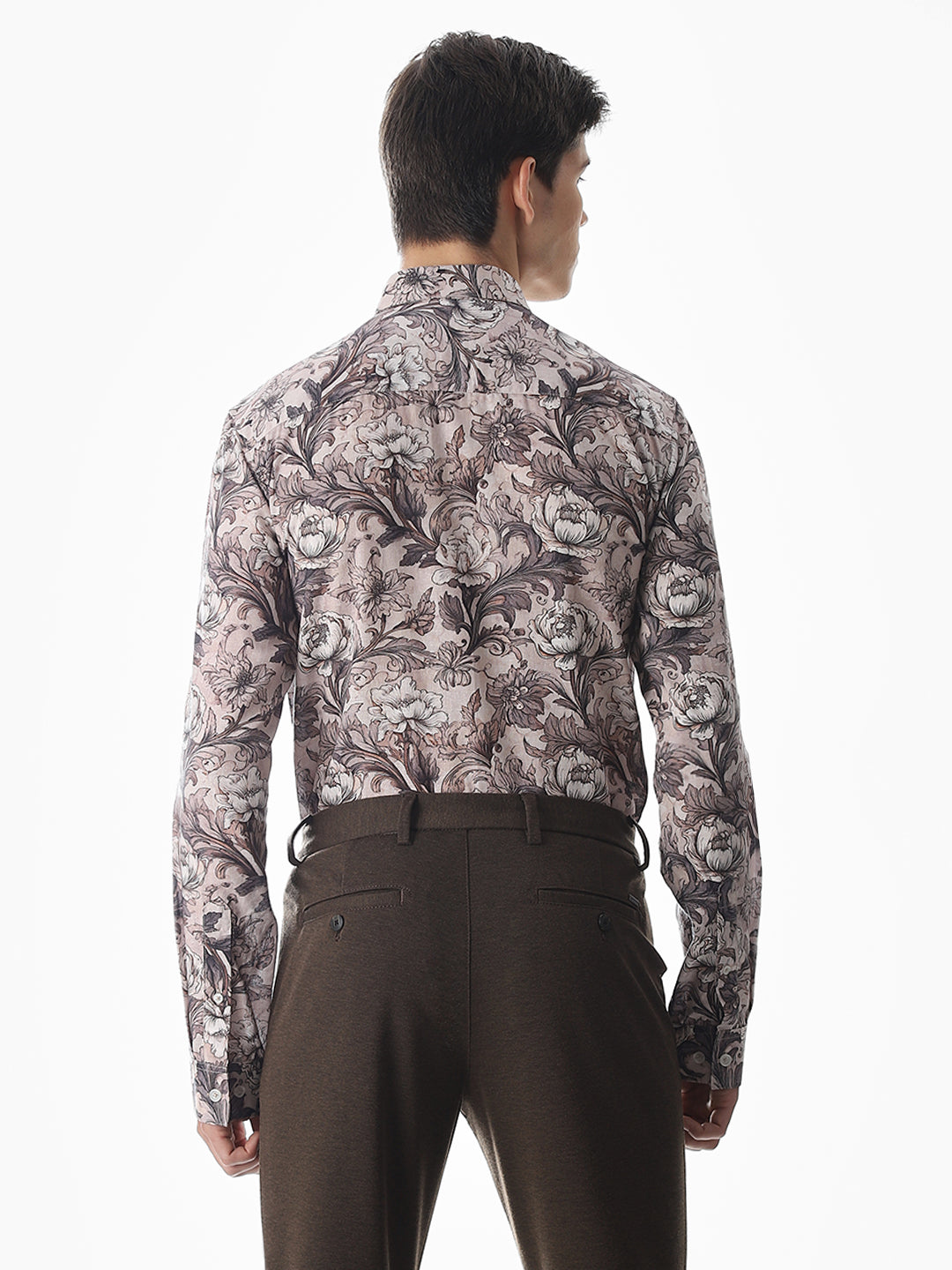Brown Printed Slim Fit Shirt