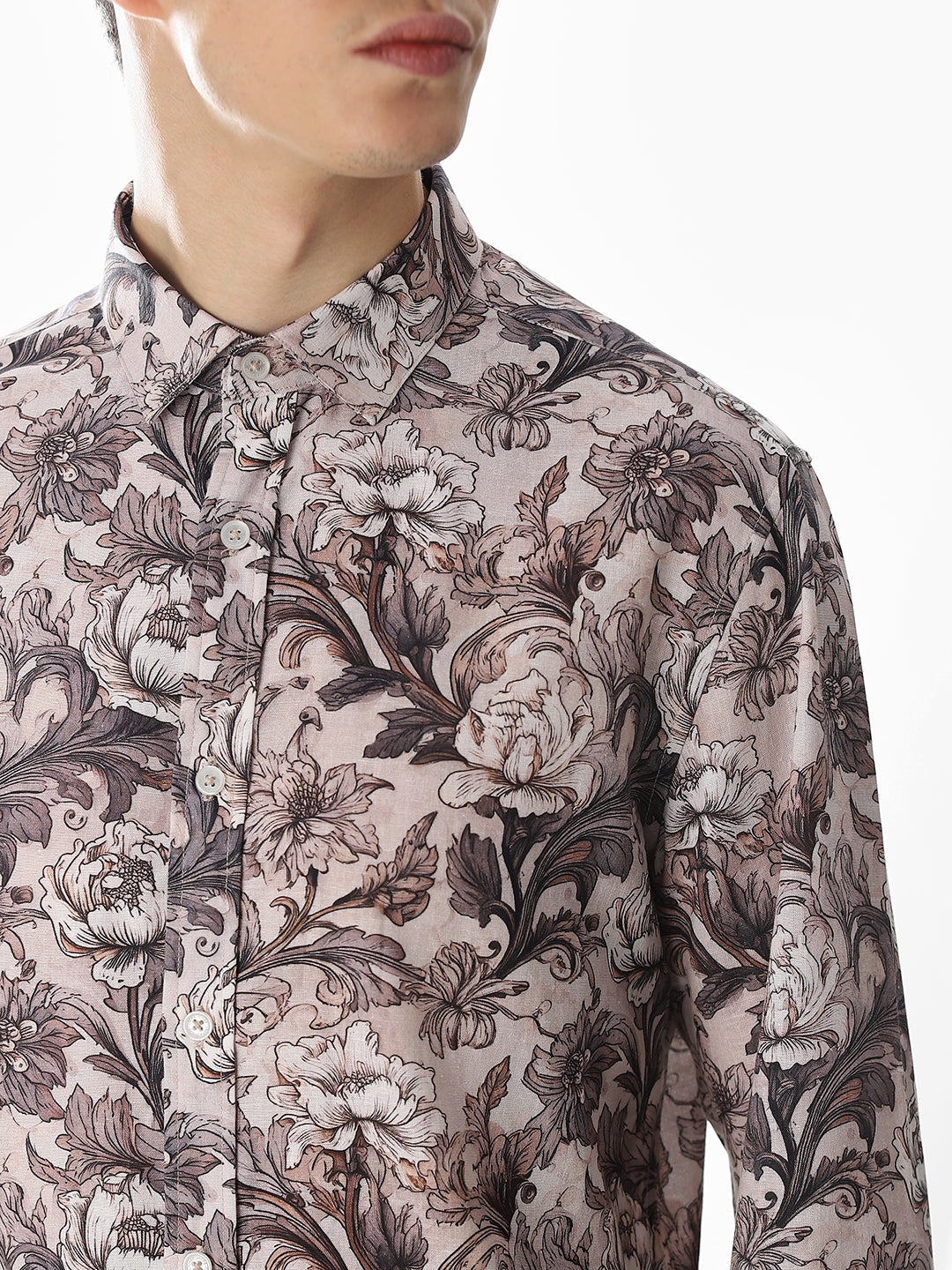 Brown Printed Slim Fit Shirt