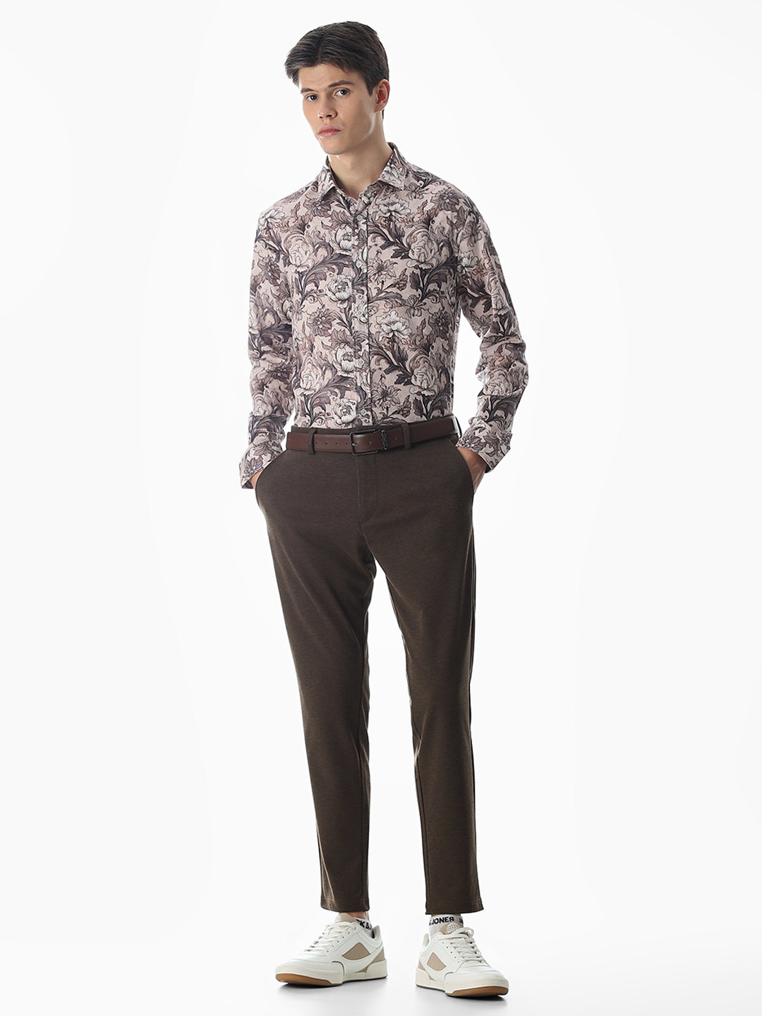Brown Printed Slim Fit Shirt