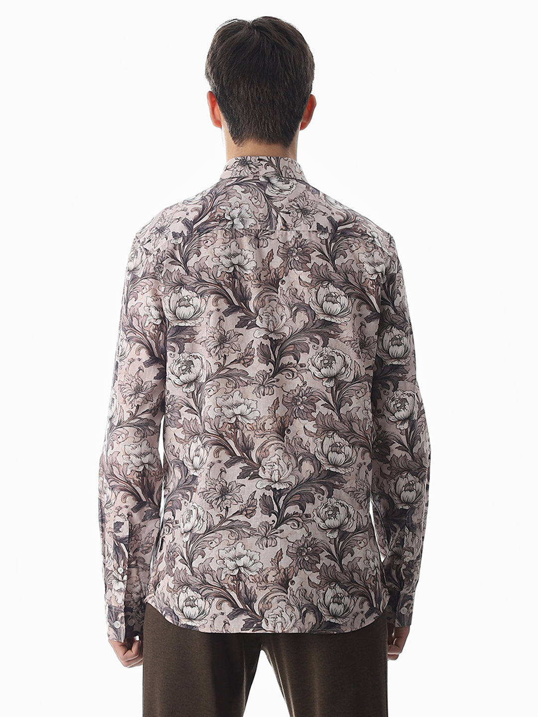 Brown Printed Slim Fit Shirt