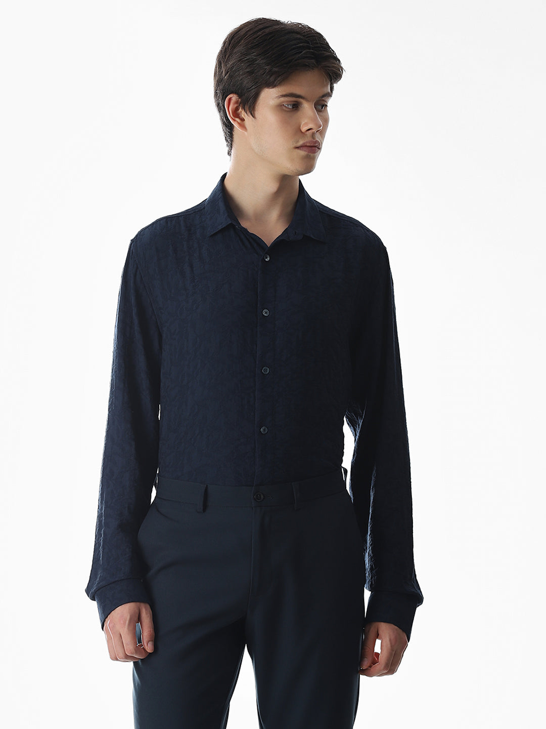 Dark Blue Dobby Printed Shirt