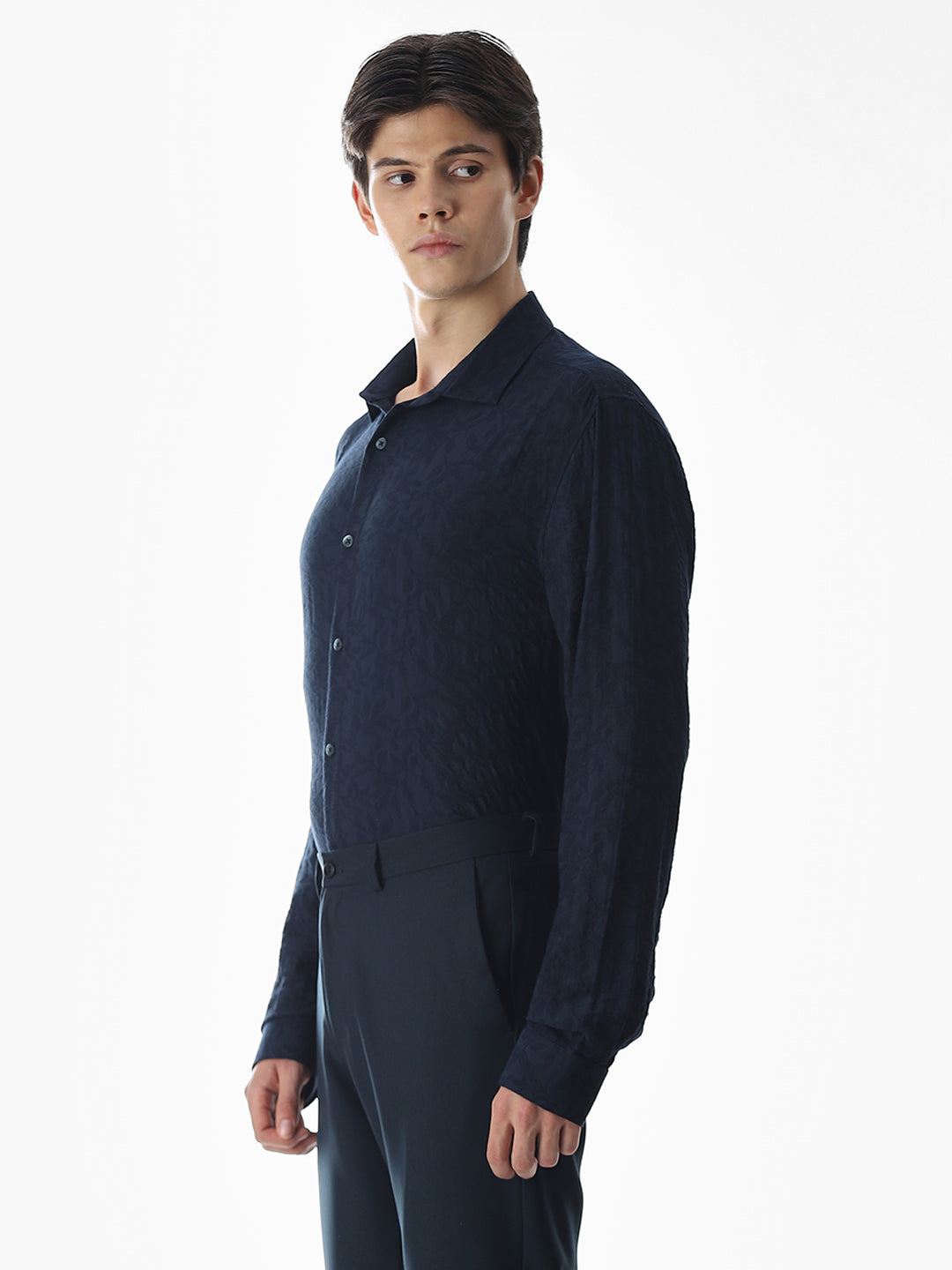 Dark Blue Dobby Printed Shirt