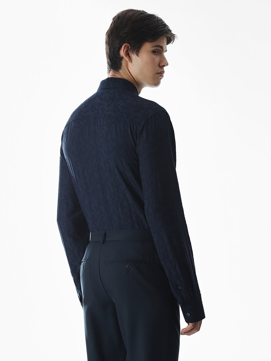 Dark Blue Dobby Printed Shirt