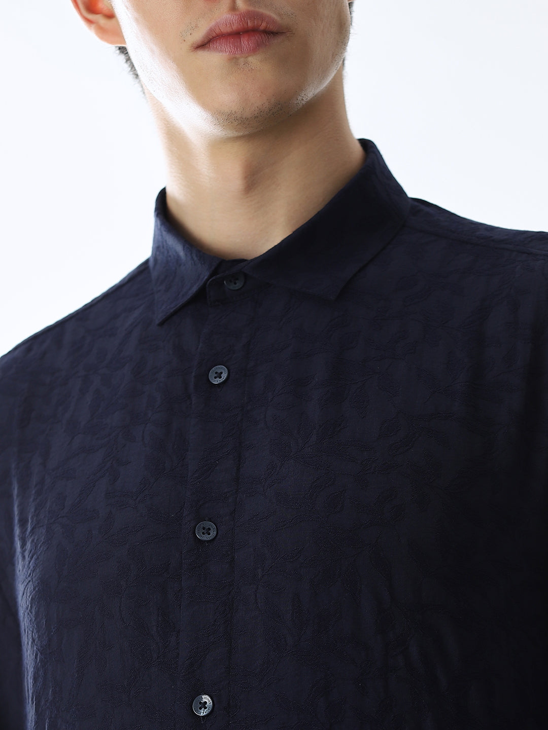 Dark Blue Dobby Printed Shirt