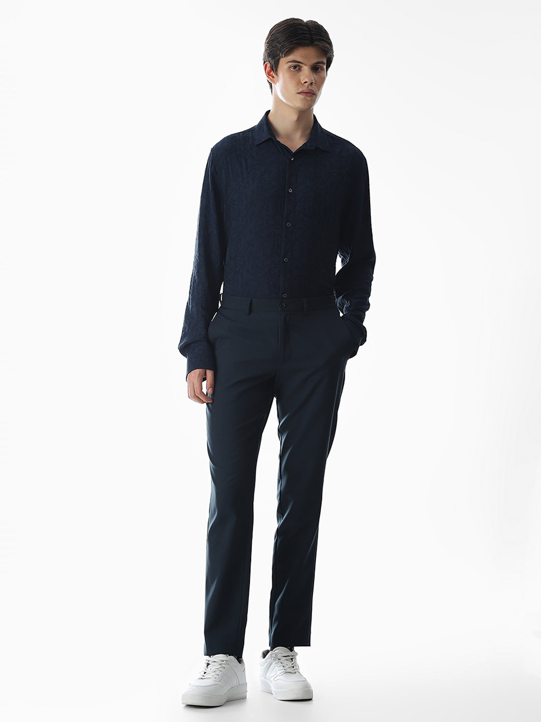 Dark Blue Dobby Printed Shirt