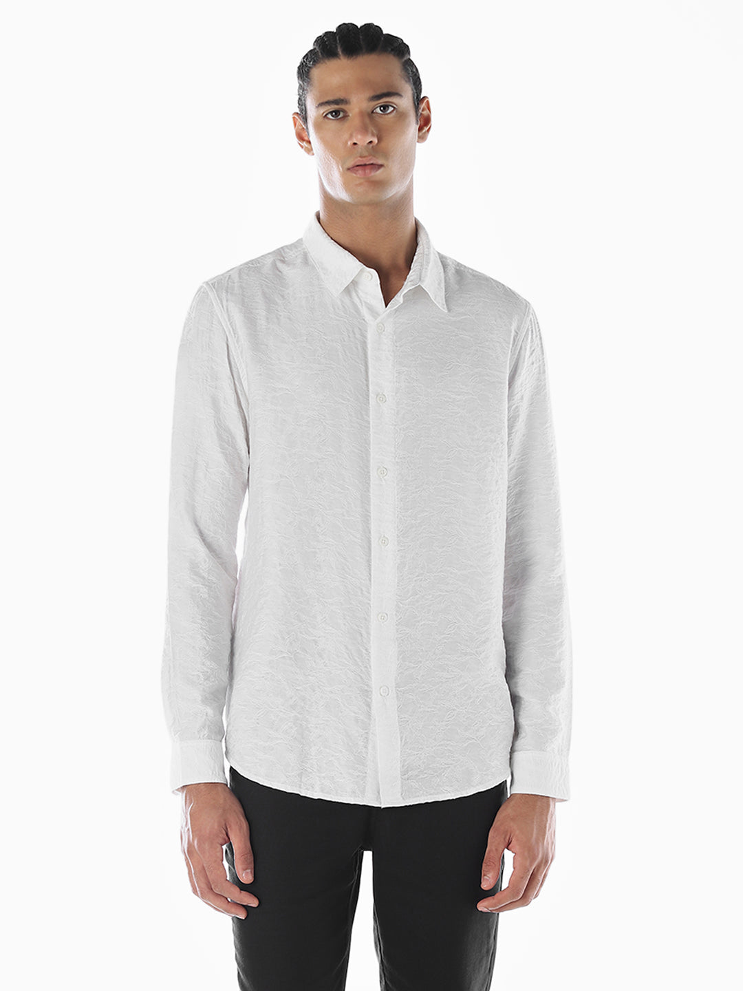 White Dobby Viscose Blend Shirt