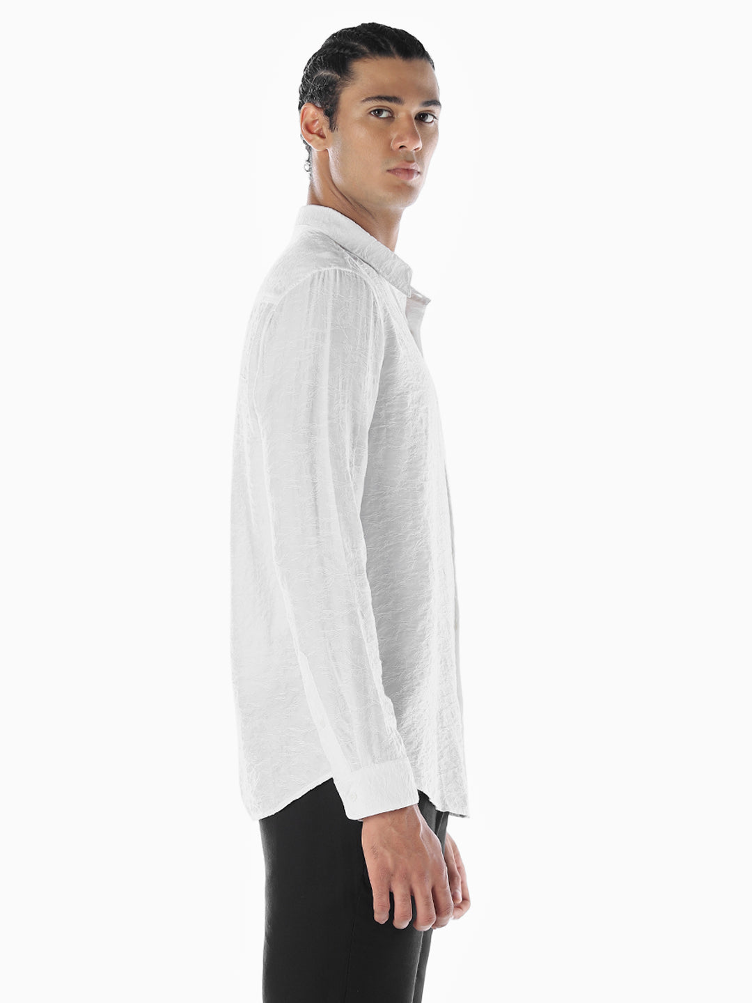 White Dobby Viscose Blend Shirt