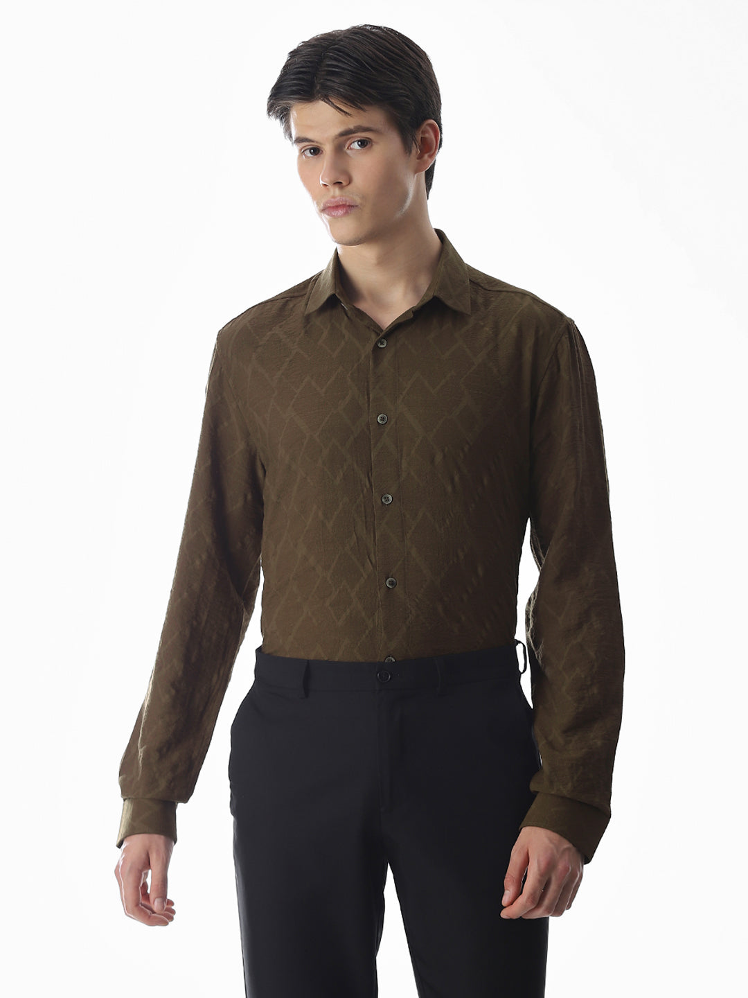 Green Dobby Full Sleeves Shirt