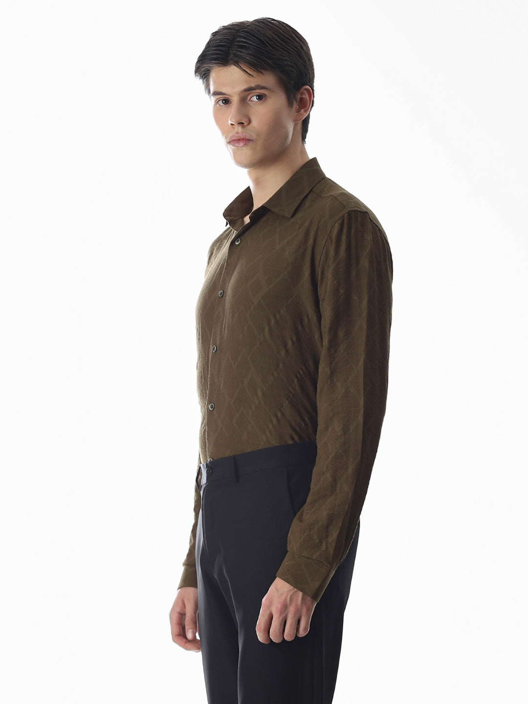 Green Dobby Full Sleeves Shirt