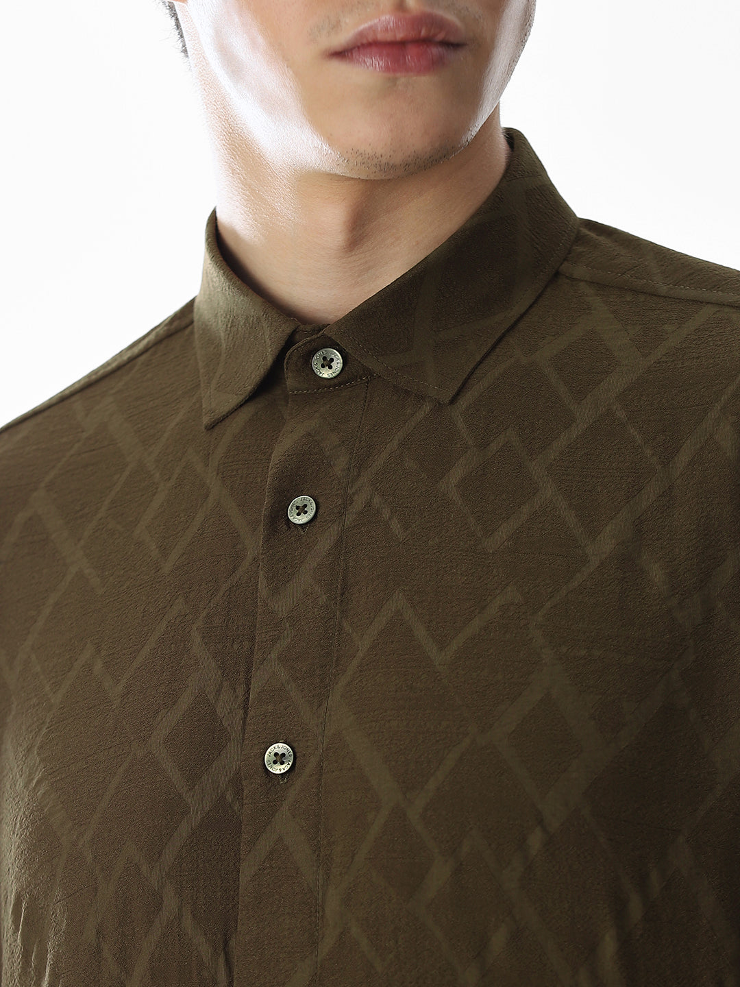 Green Dobby Full Sleeves Shirt