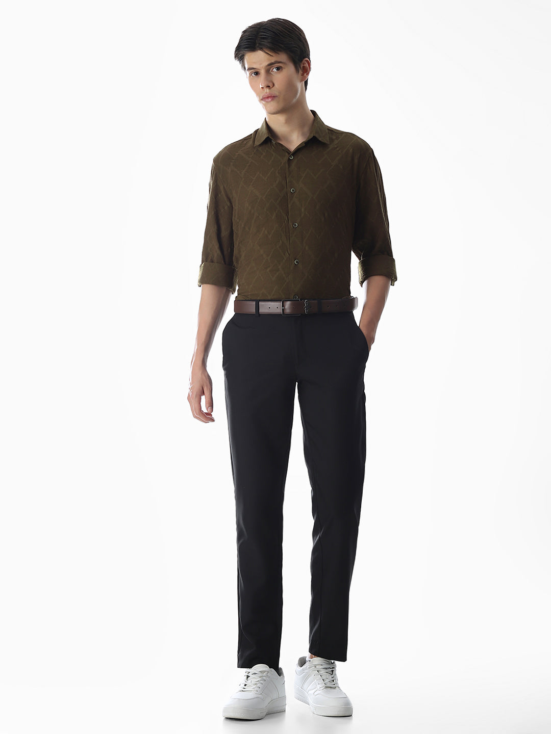 Green Dobby Full Sleeves Shirt