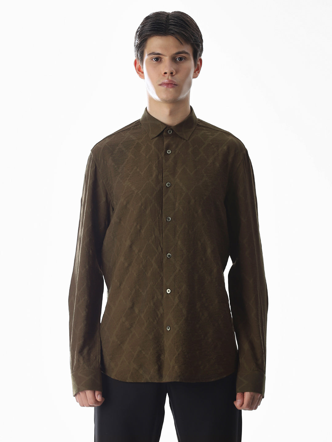 Green Dobby Full Sleeves Shirt