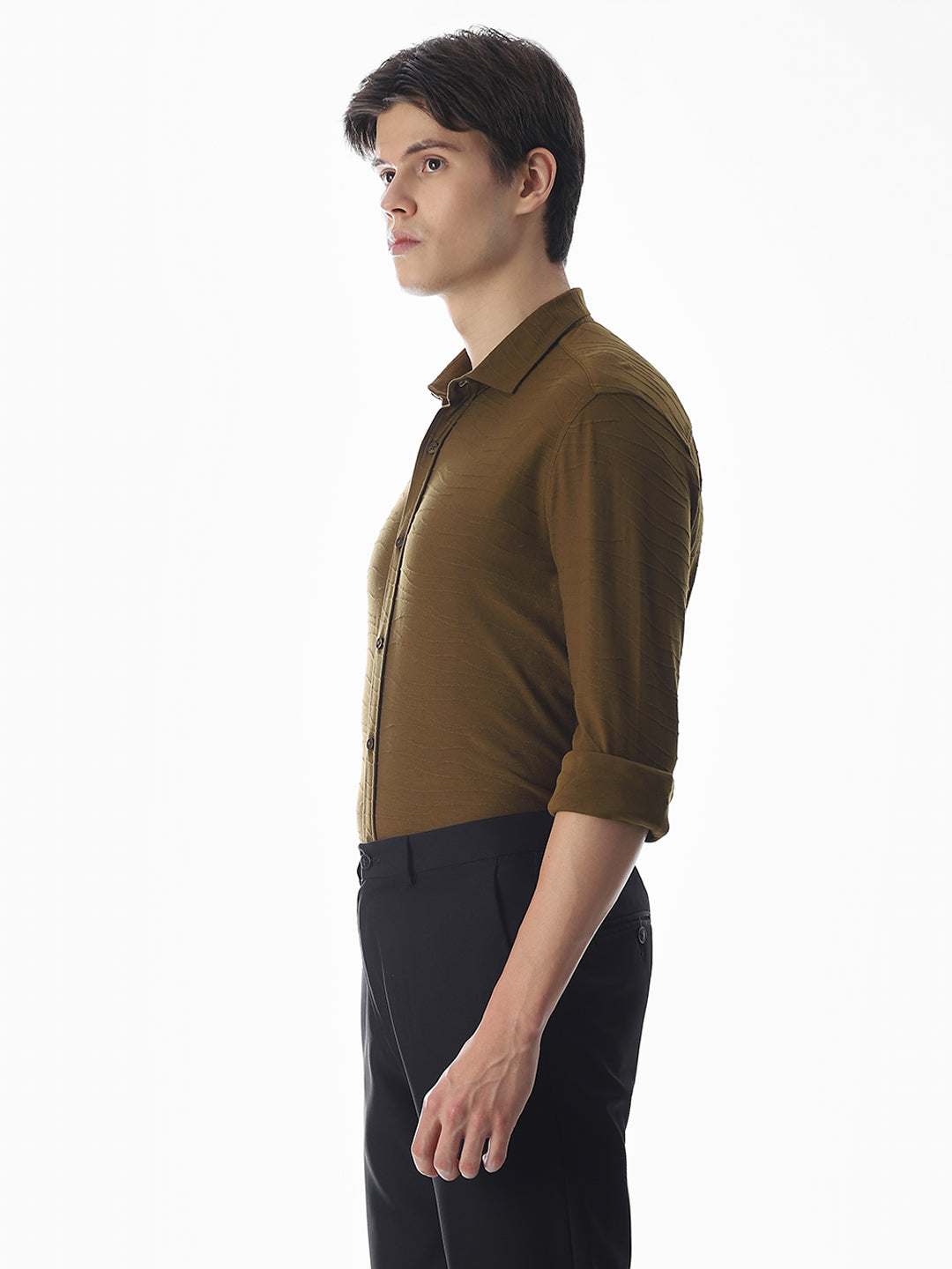 Brown Knitted Slim Fit Shirt