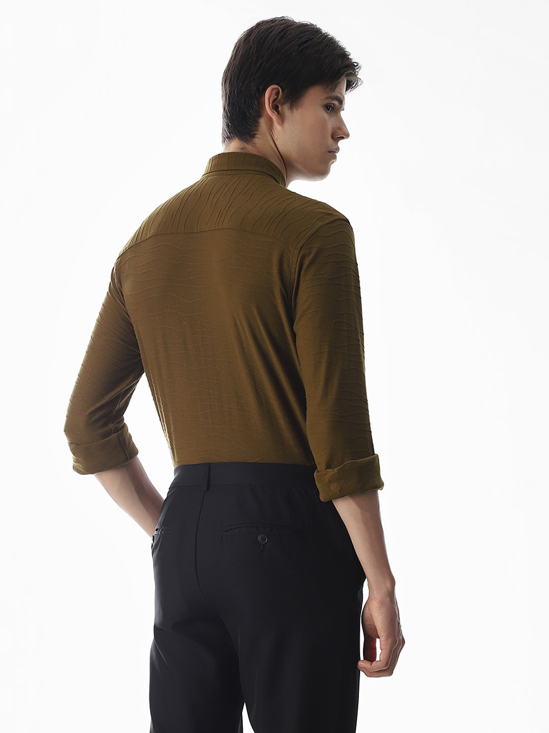 Brown Knitted Slim Fit Shirt