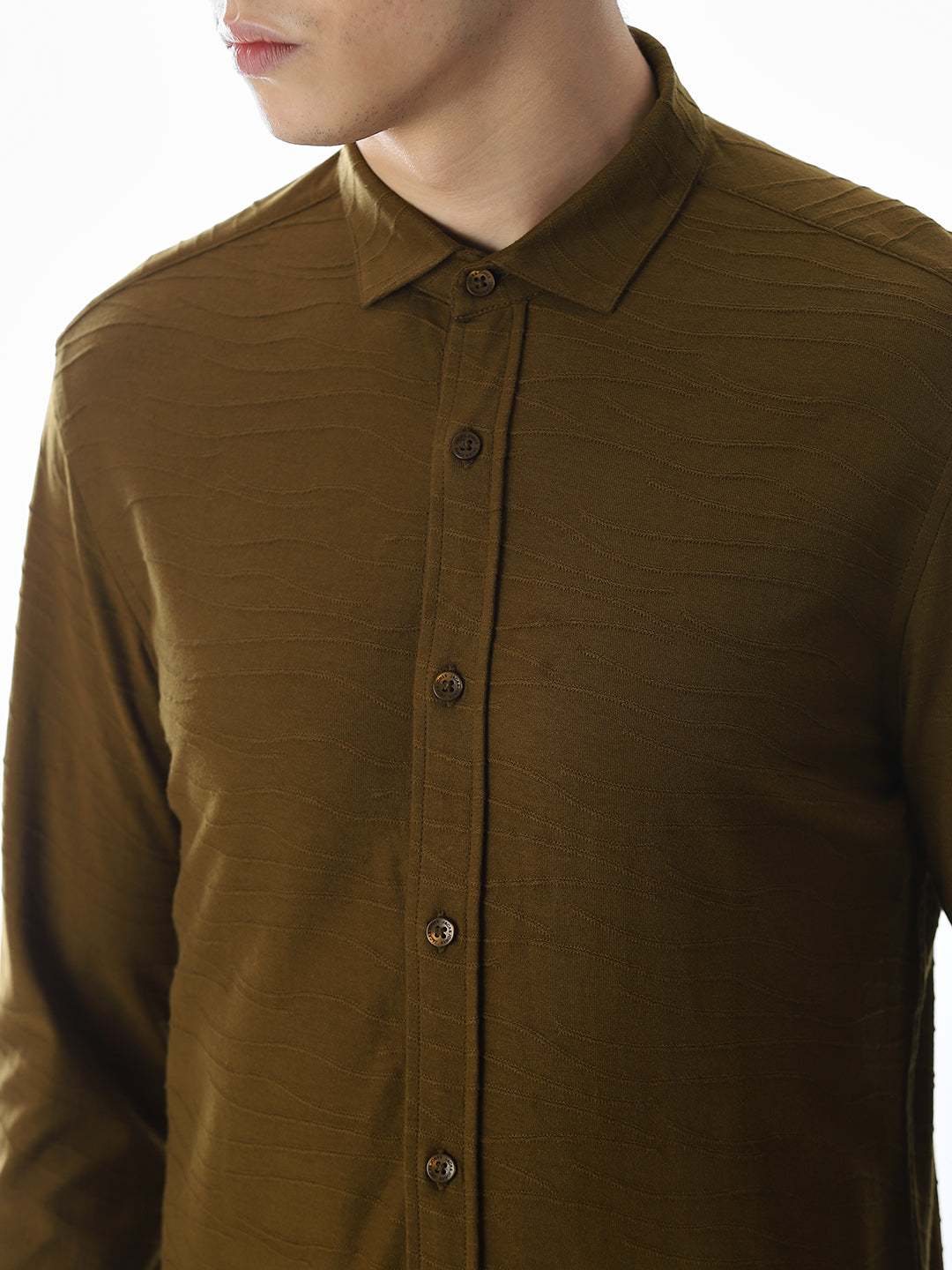 Brown Knitted Slim Fit Shirt