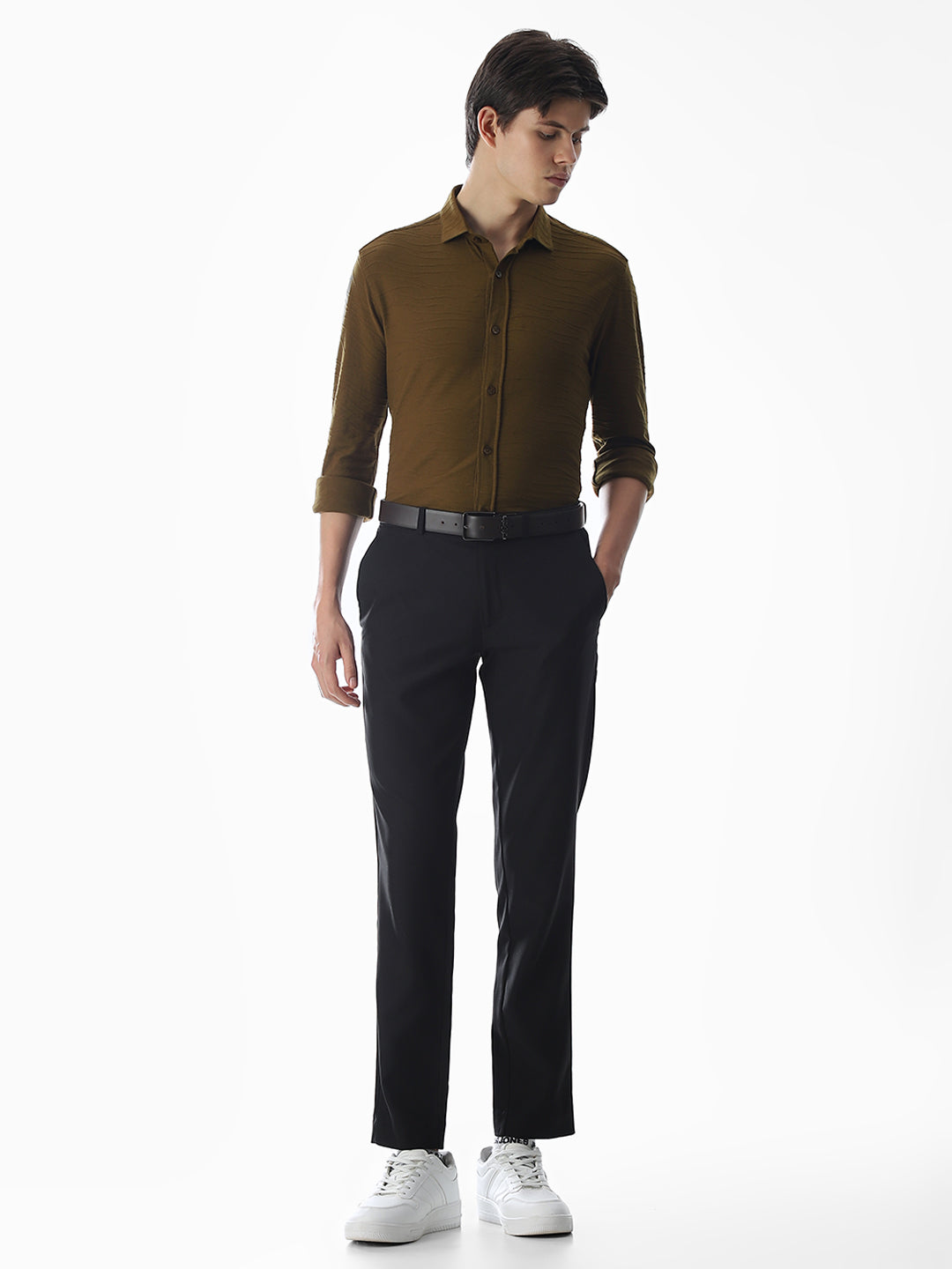 Brown Knitted Slim Fit Shirt