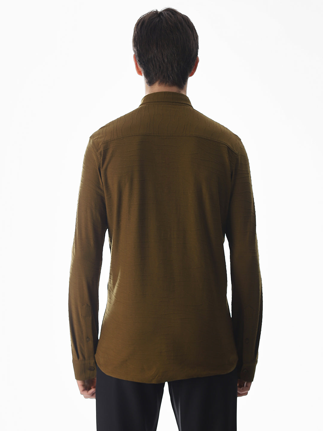 Brown Knitted Slim Fit Shirt
