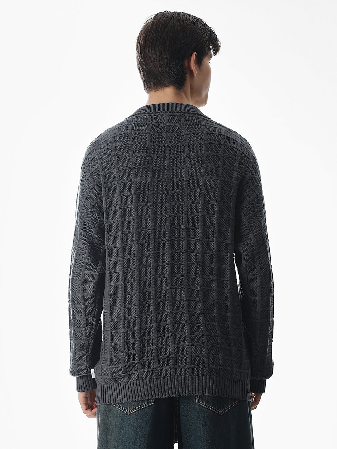 Grey Jacquard Knitted Polo