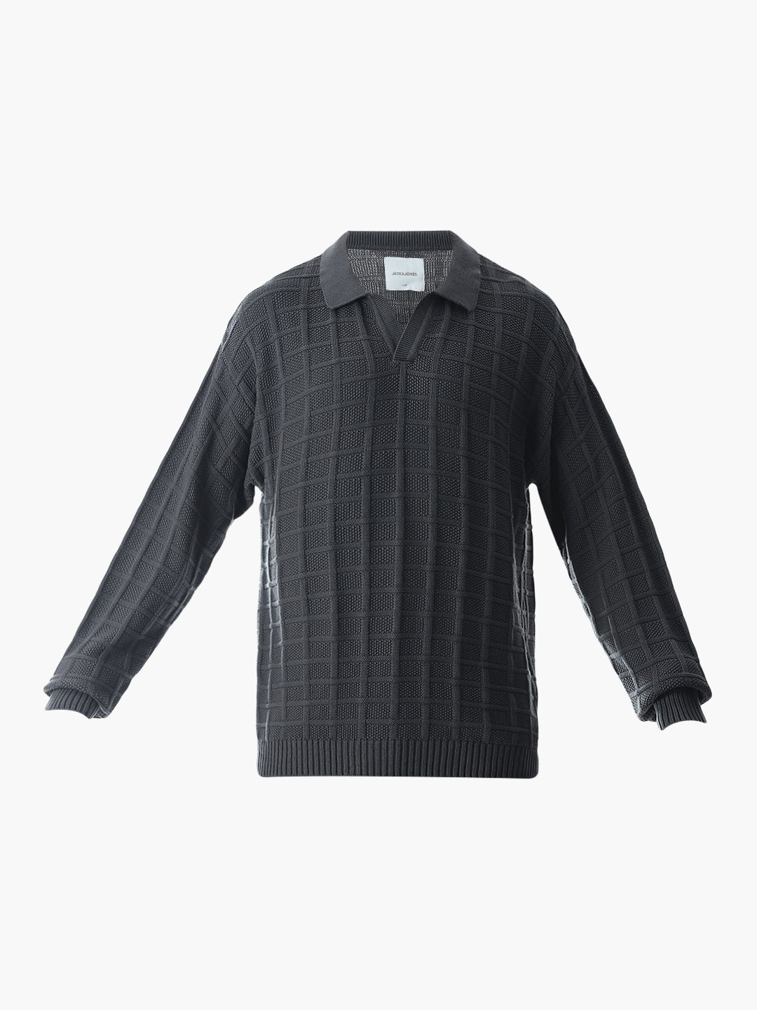 Grey Jacquard Knitted Polo