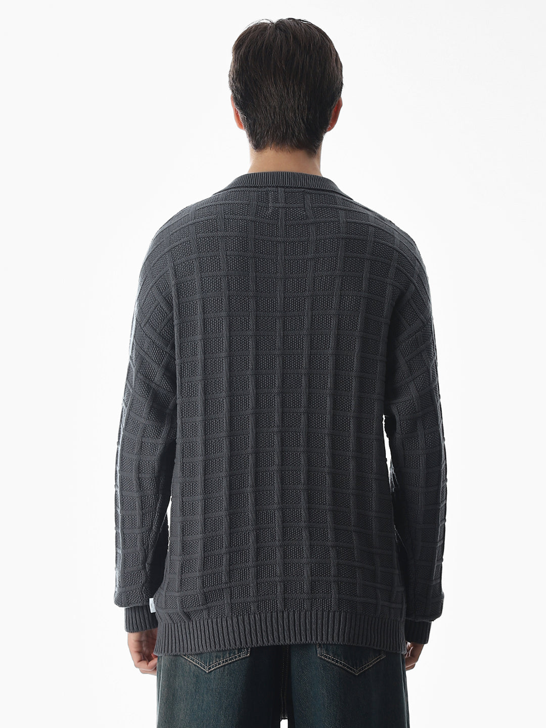 Grey Jacquard Knitted Polo