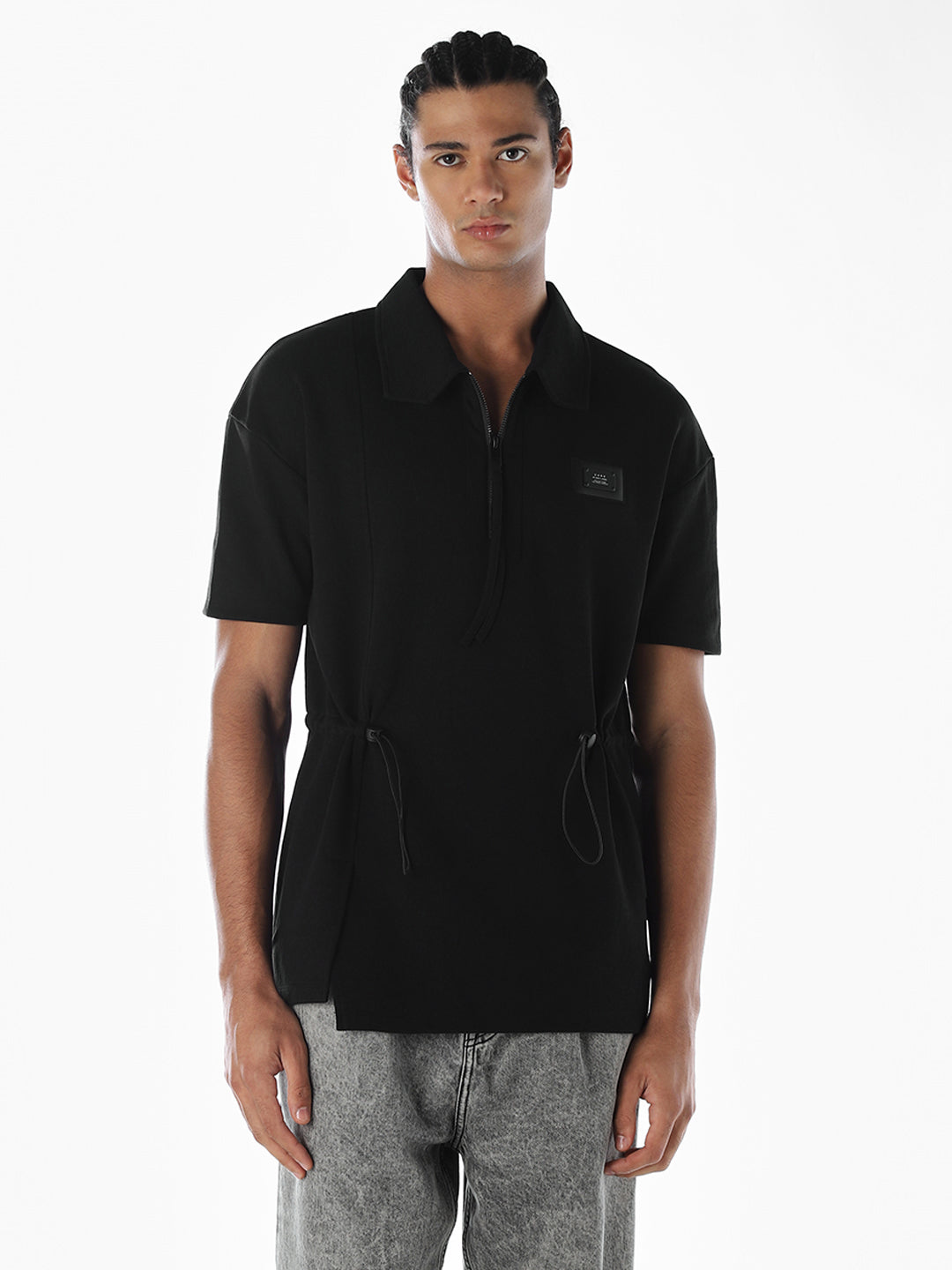 Zip-Up Cinched Cotton Polo