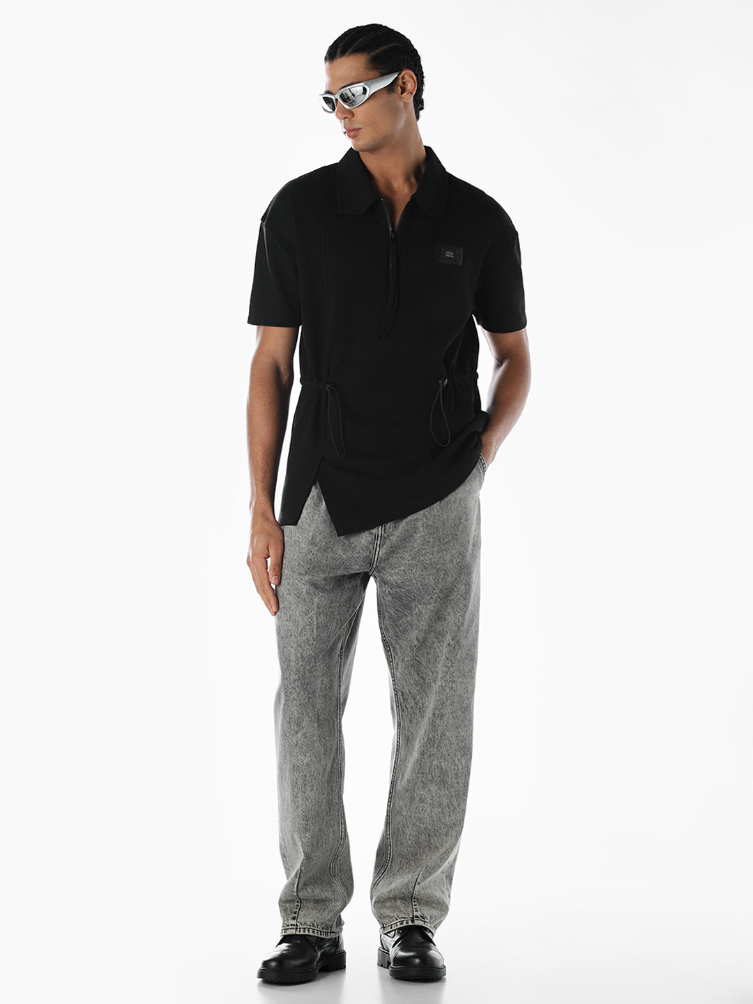 Zip-Up Cinched Cotton Polo