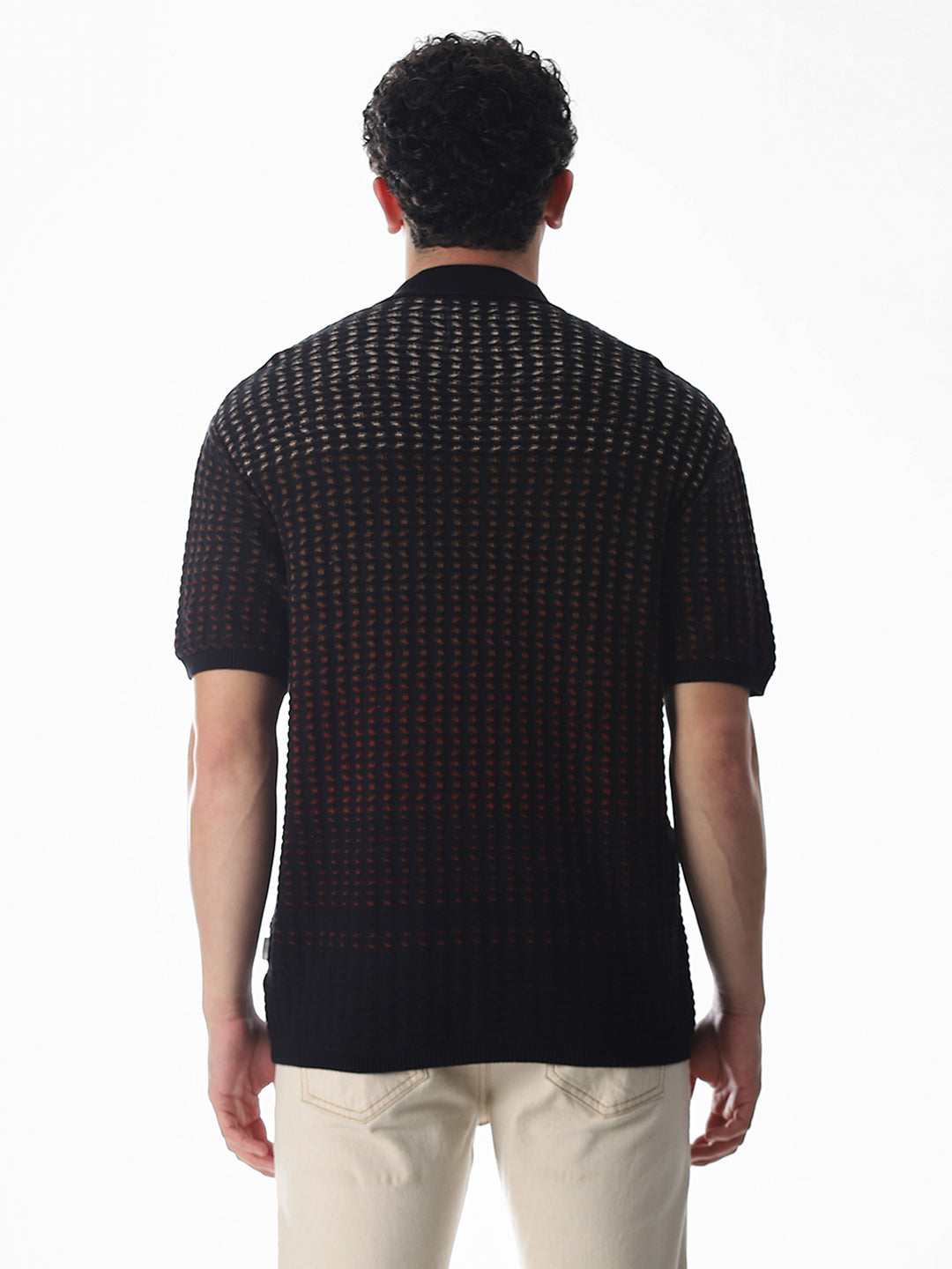 Black Jacquard Knitted Boxy Fit Polo