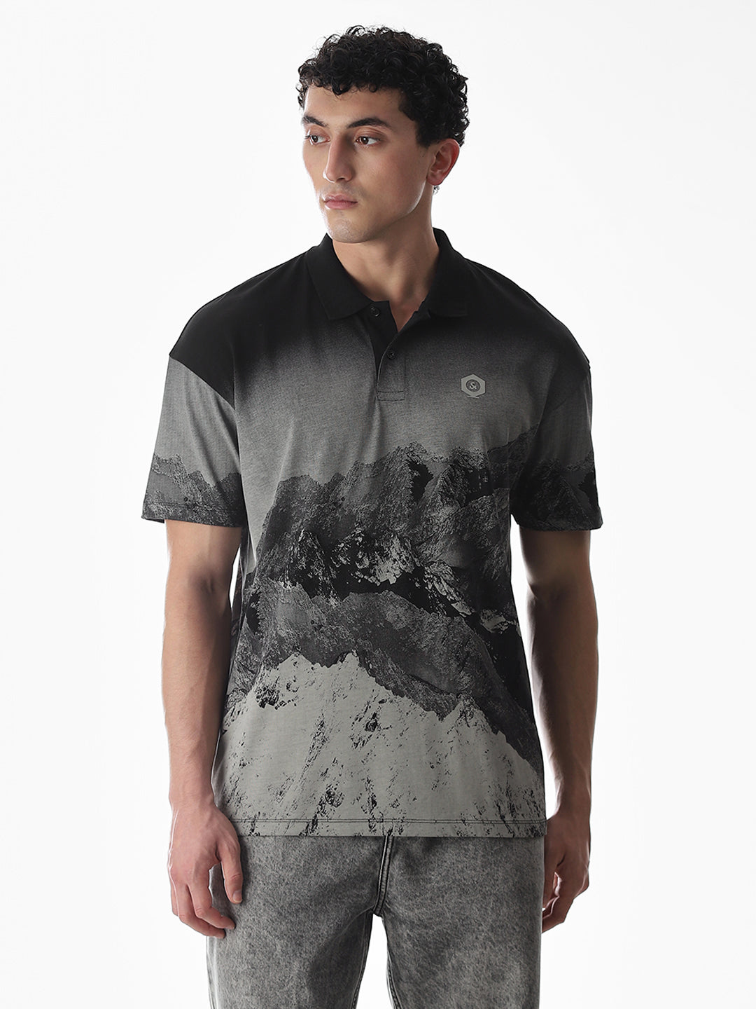 Black Printed Cotton Polo