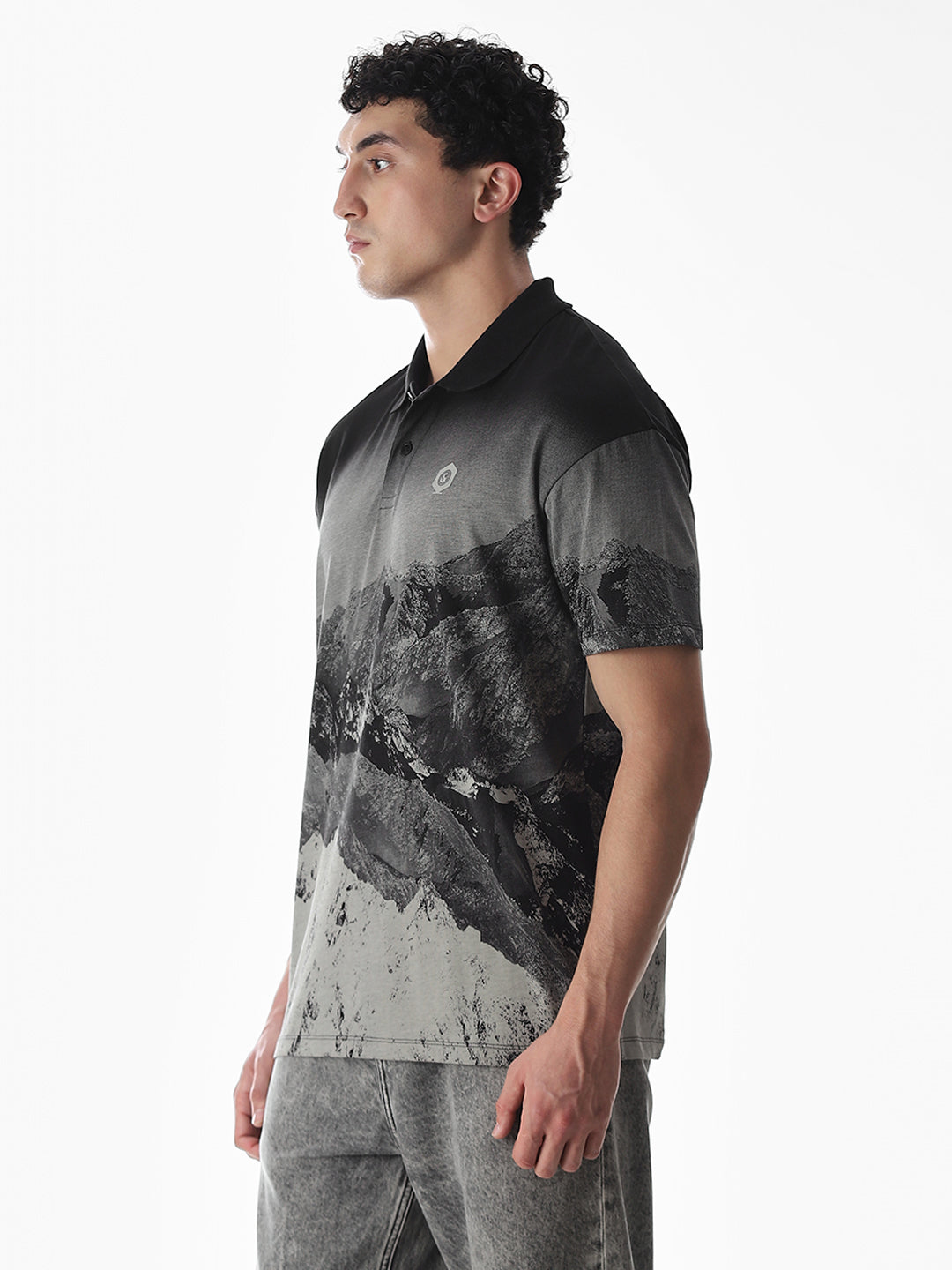 Black Printed Cotton Polo
