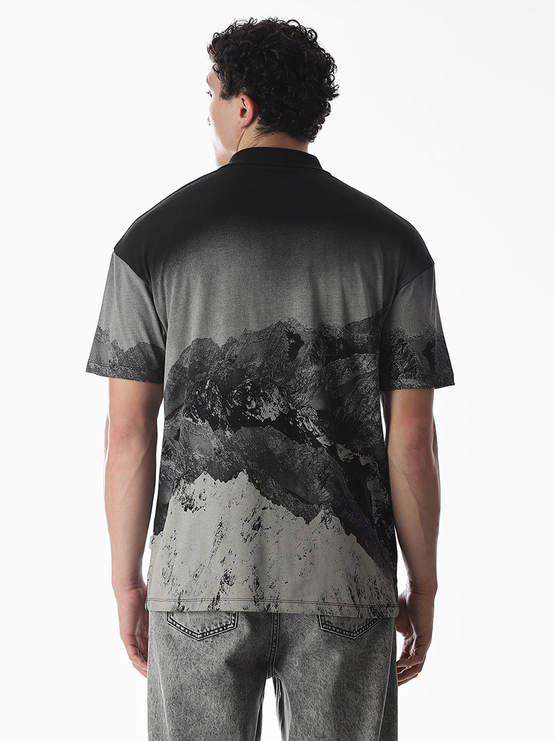 Black Printed Cotton Polo